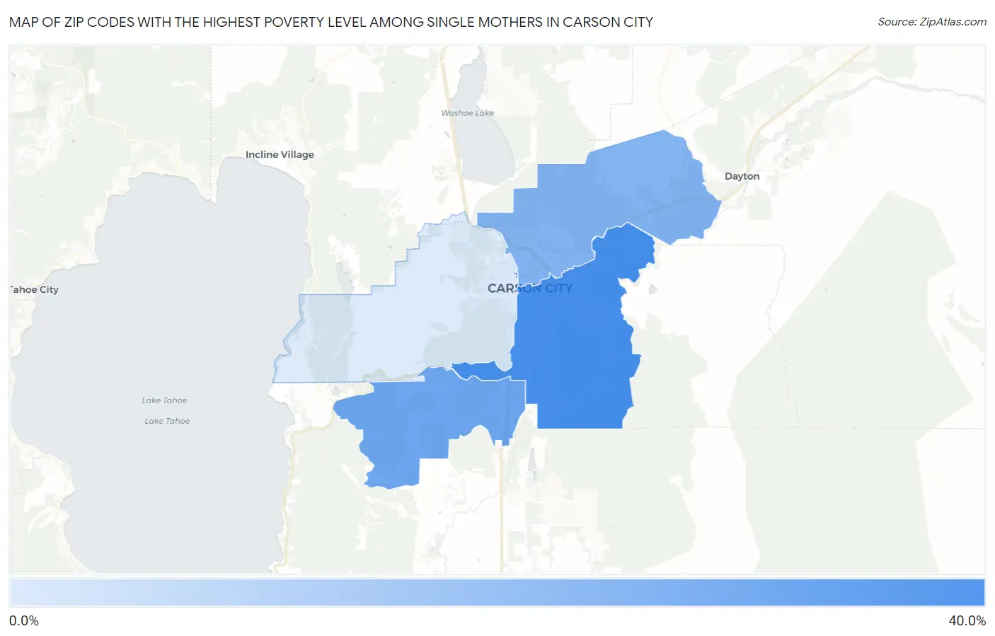 Zip Codes with the Highest Poverty Level Among Single Mothers in Carson City Map
