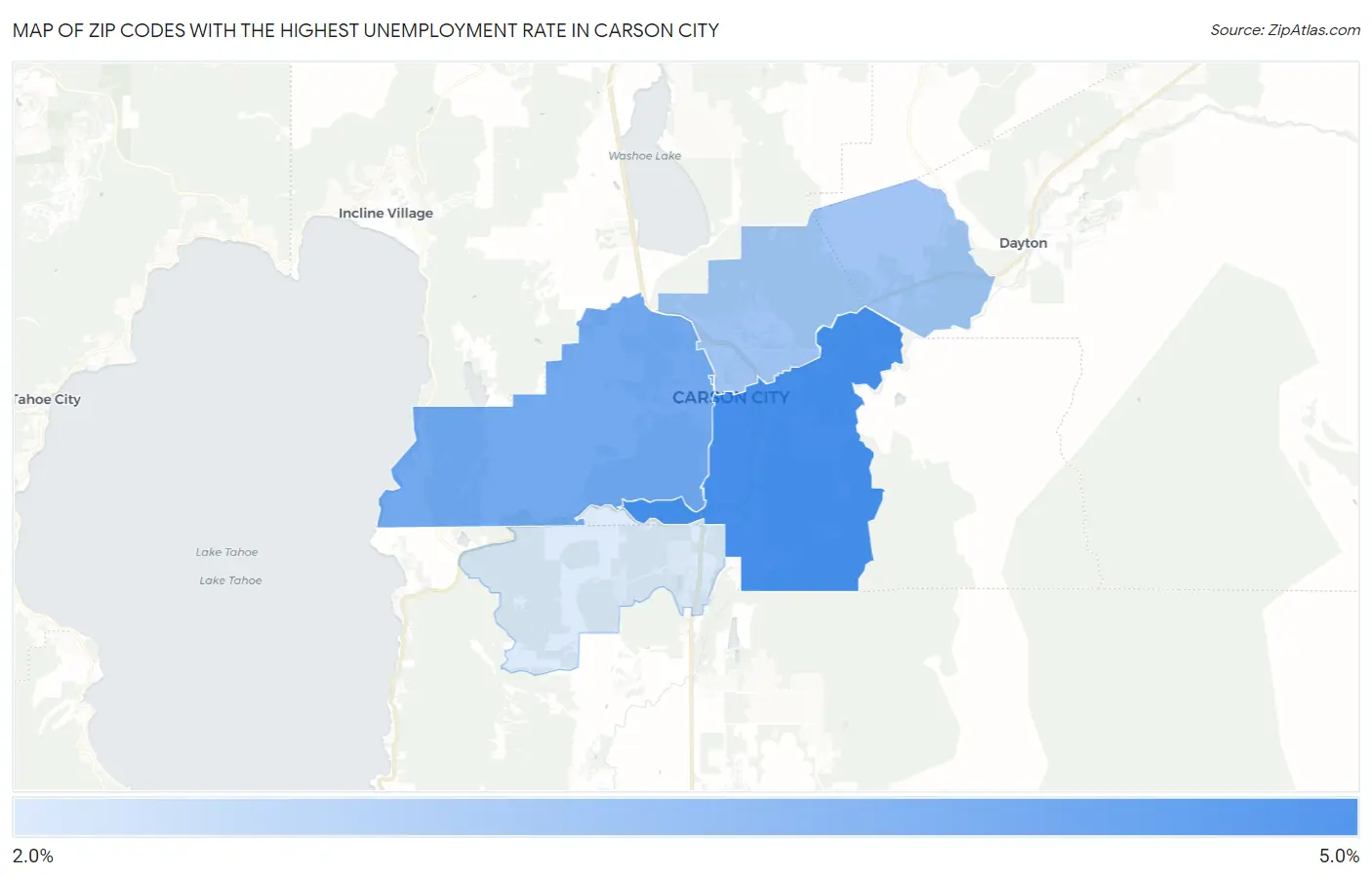 Zip Codes with the Highest Unemployment Rate in Carson City Map