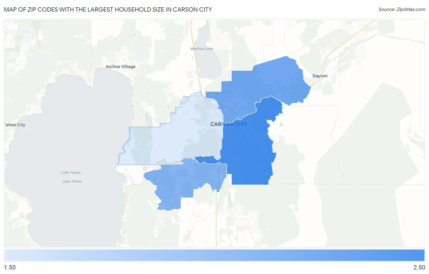 Zip Codes with the Largest Household Size in Carson City Map