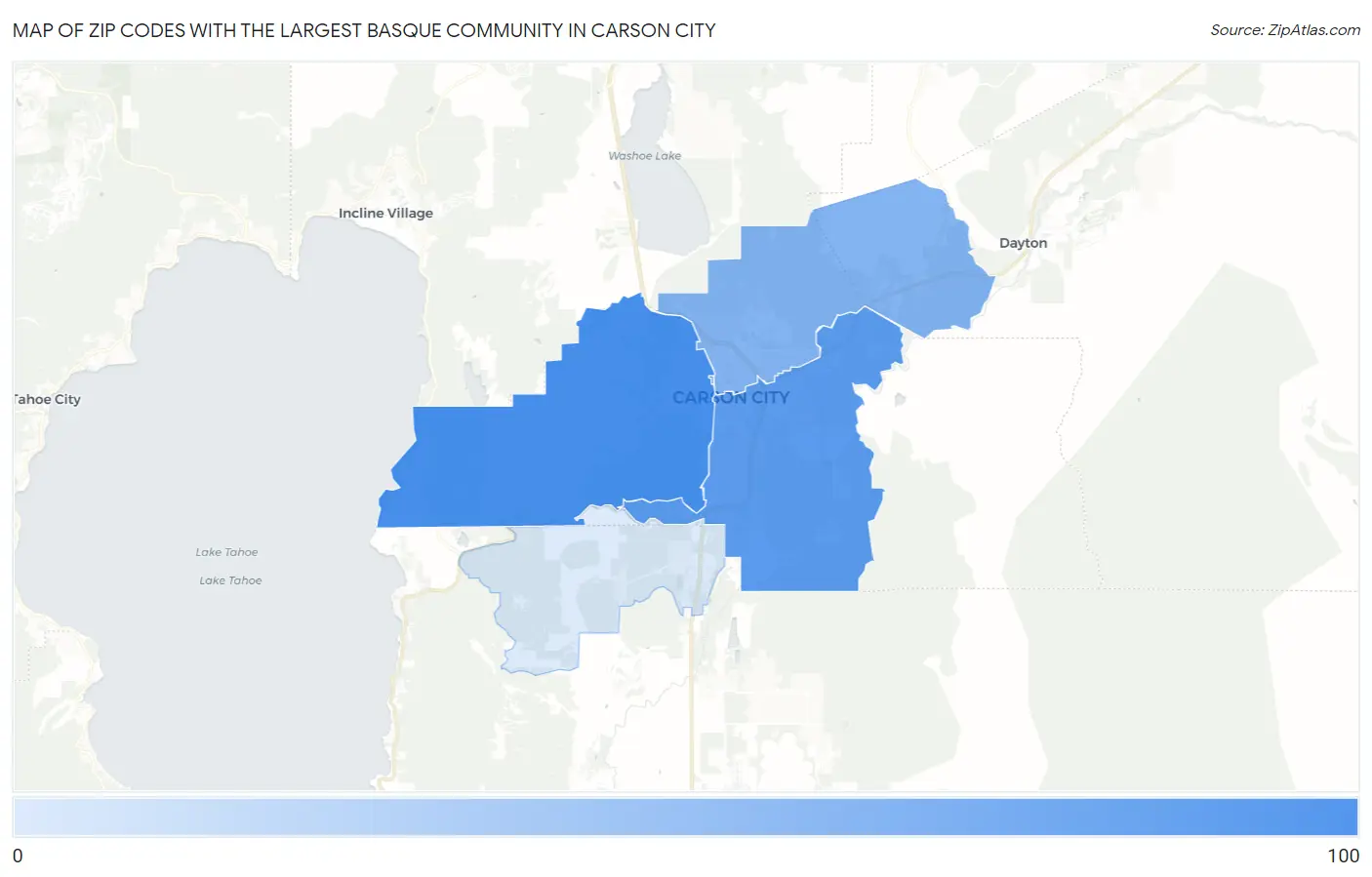 Zip Codes with the Largest Basque Community in Carson City Map