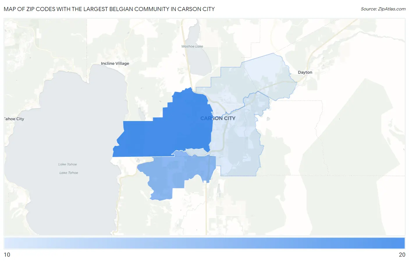 Zip Codes with the Largest Belgian Community in Carson City Map