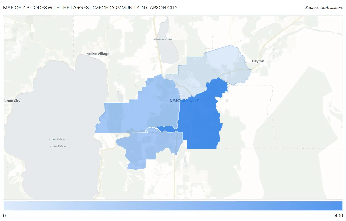 Zip Codes with the Largest Czech Community in Carson City Map