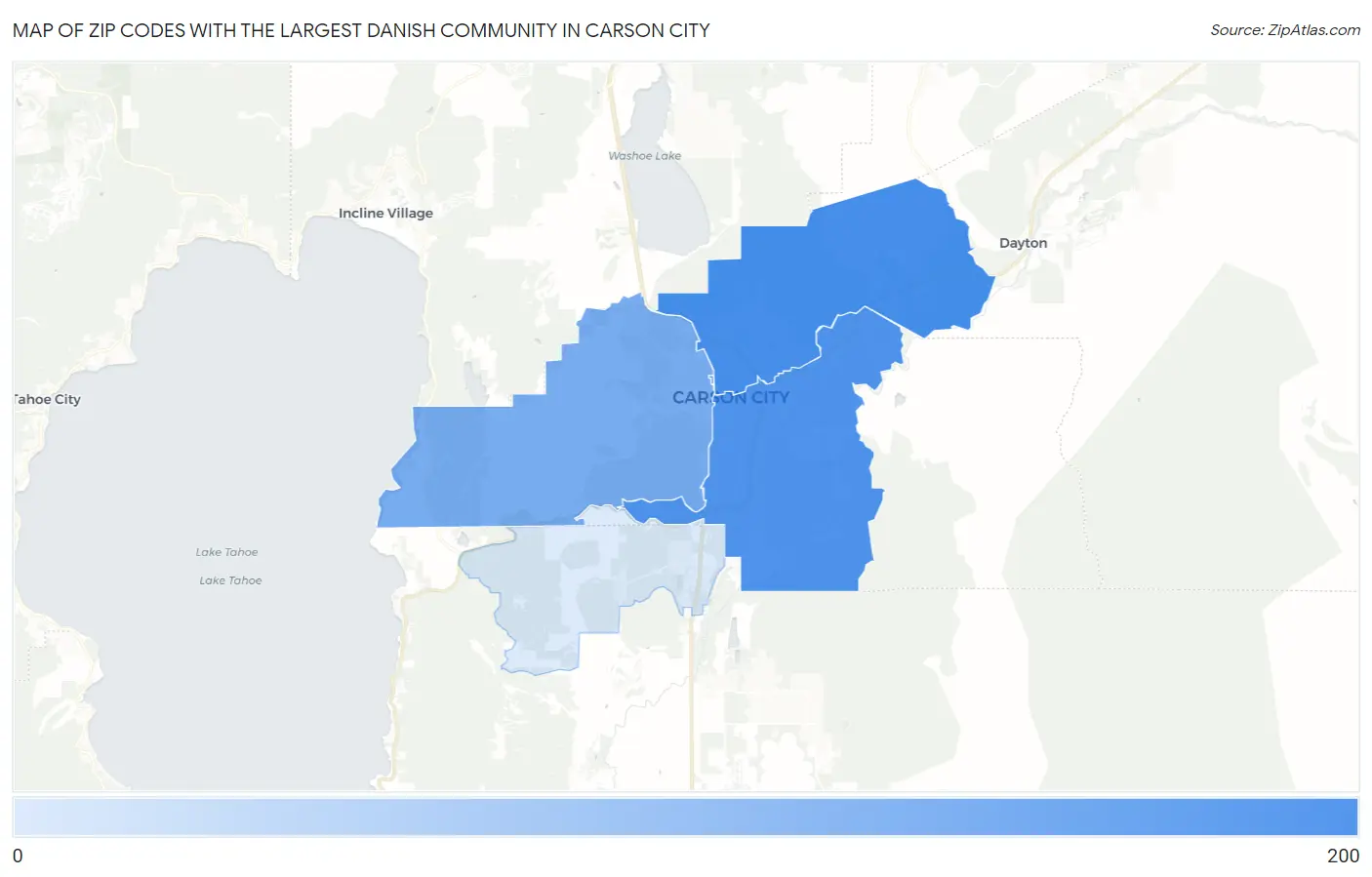 Zip Codes with the Largest Danish Community in Carson City Map