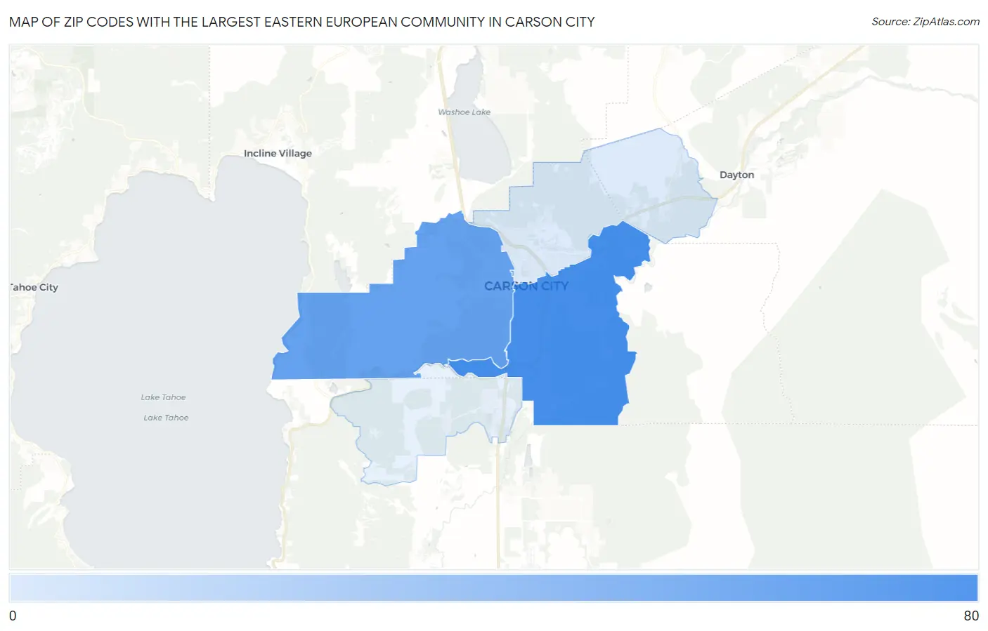 Zip Codes with the Largest Eastern European Community in Carson City Map