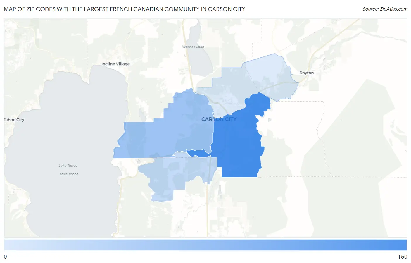 Zip Codes with the Largest French Canadian Community in Carson City Map