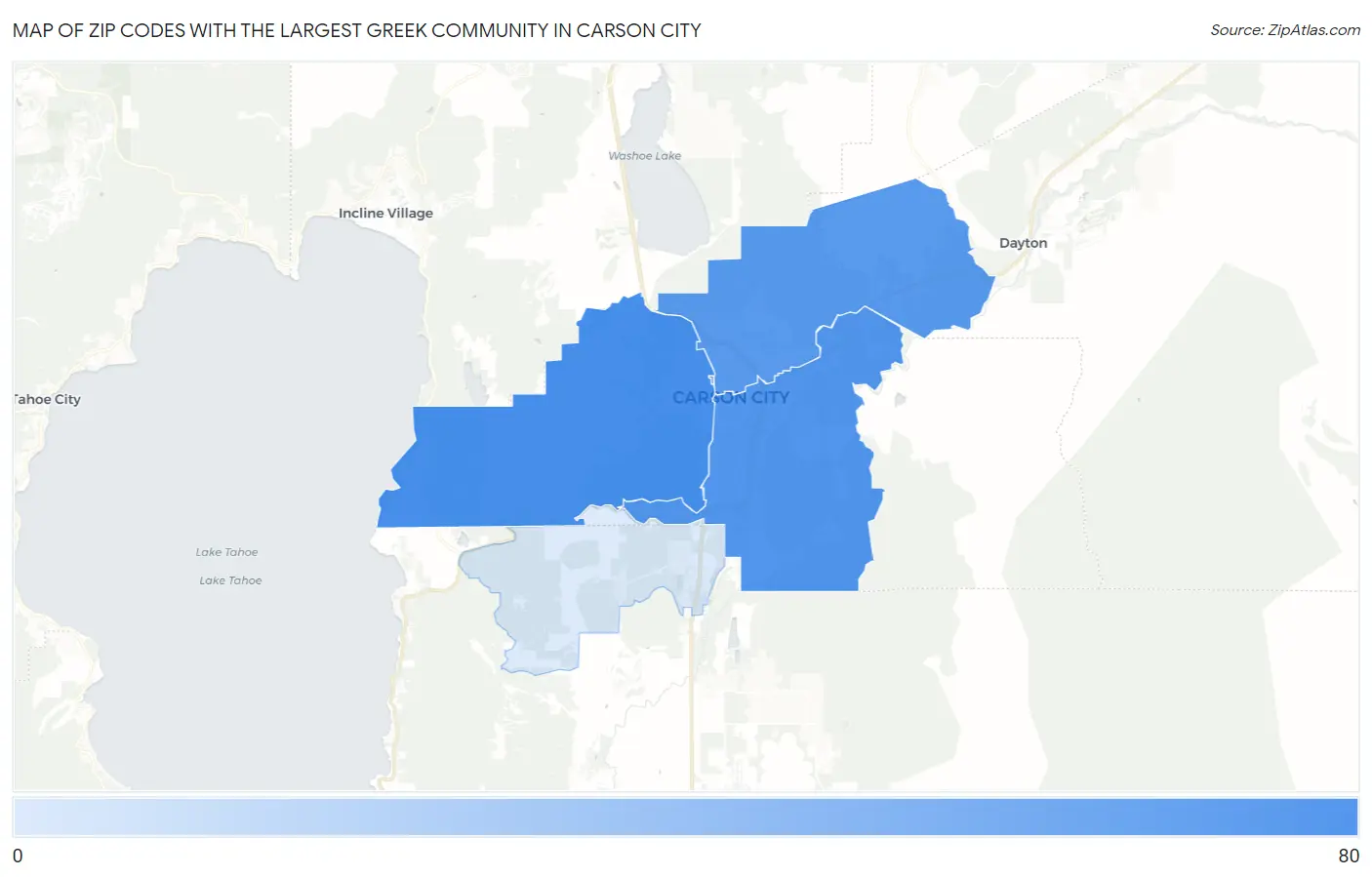 Zip Codes with the Largest Greek Community in Carson City Map