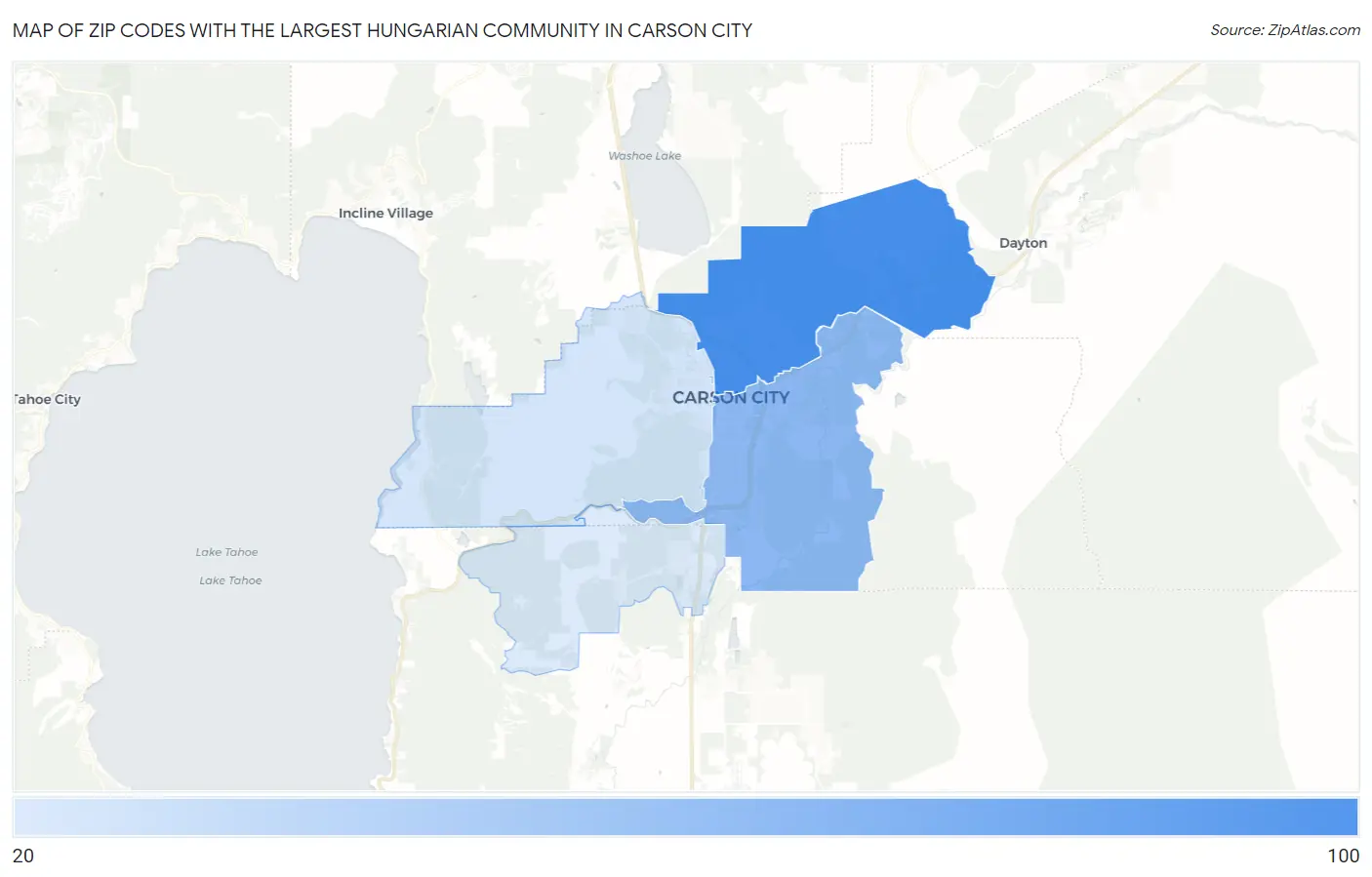Zip Codes with the Largest Hungarian Community in Carson City Map