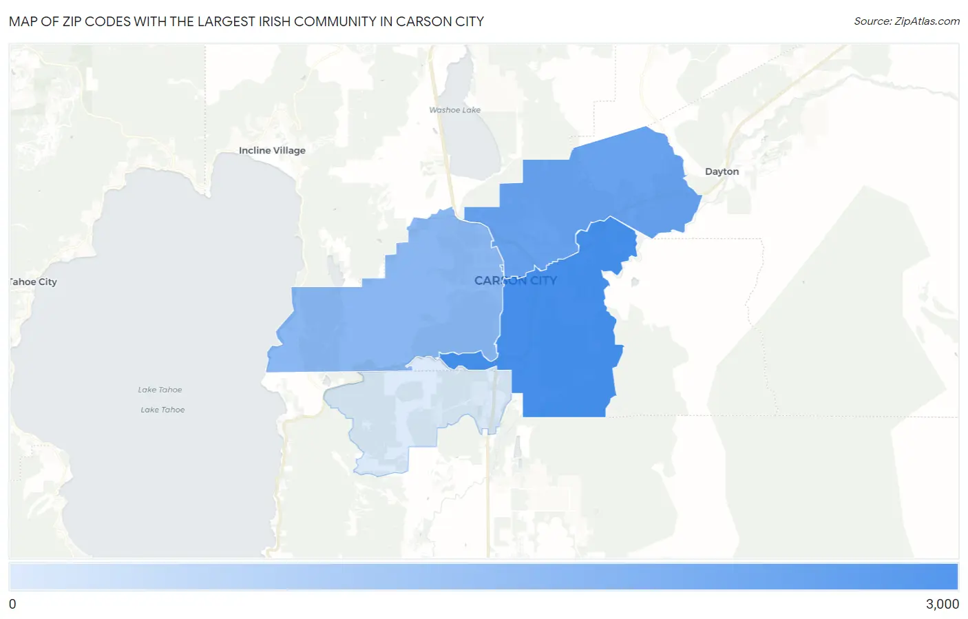 Zip Codes with the Largest Irish Community in Carson City Map