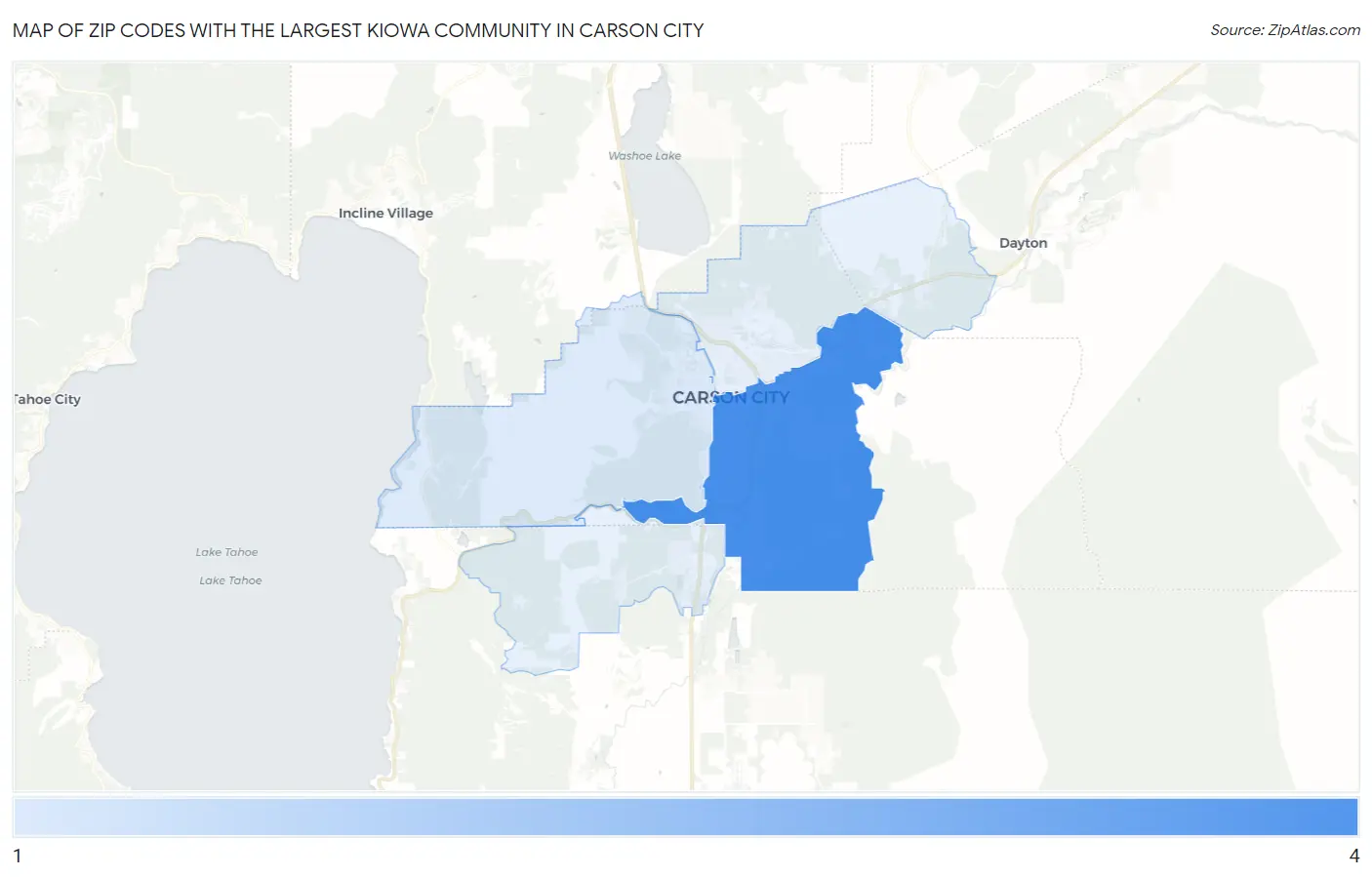 Zip Codes with the Largest Kiowa Community in Carson City Map