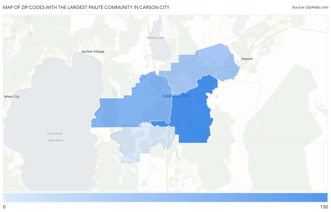 Zip Codes with the Largest Paiute Community in Carson City Map