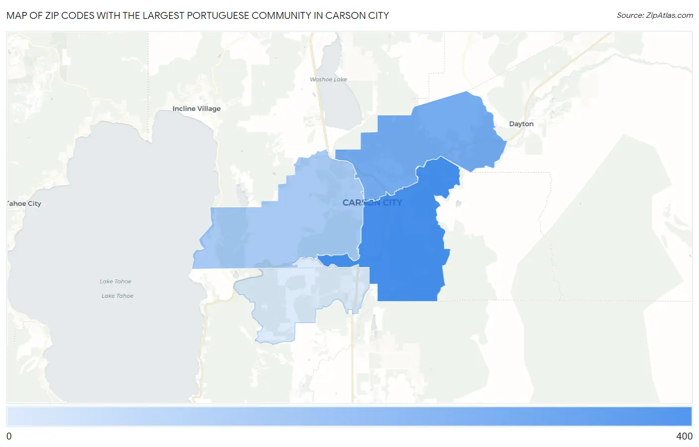 Zip Codes with the Largest Portuguese Community in Carson City Map