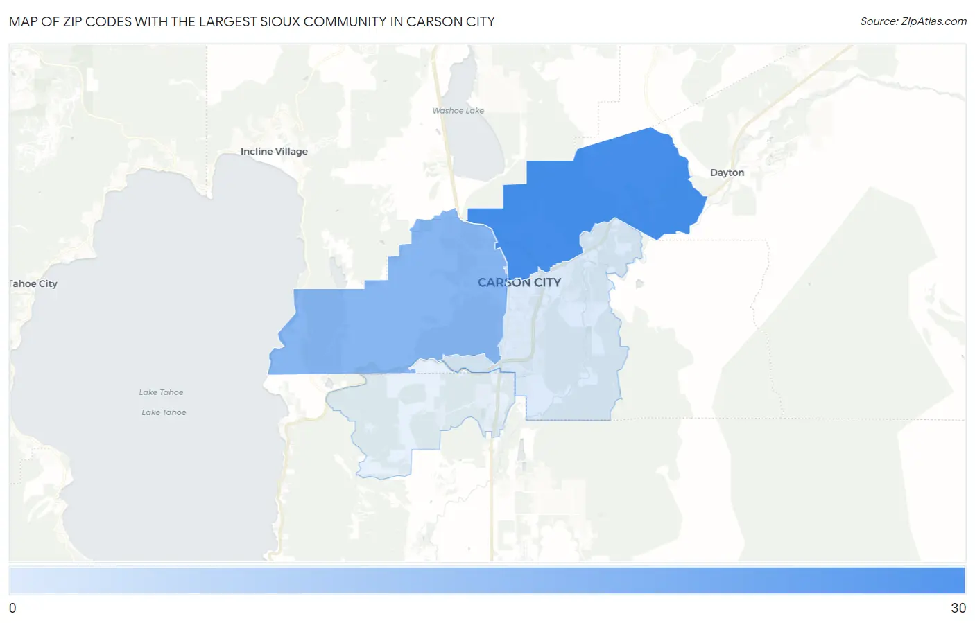 Zip Codes with the Largest Sioux Community in Carson City Map
