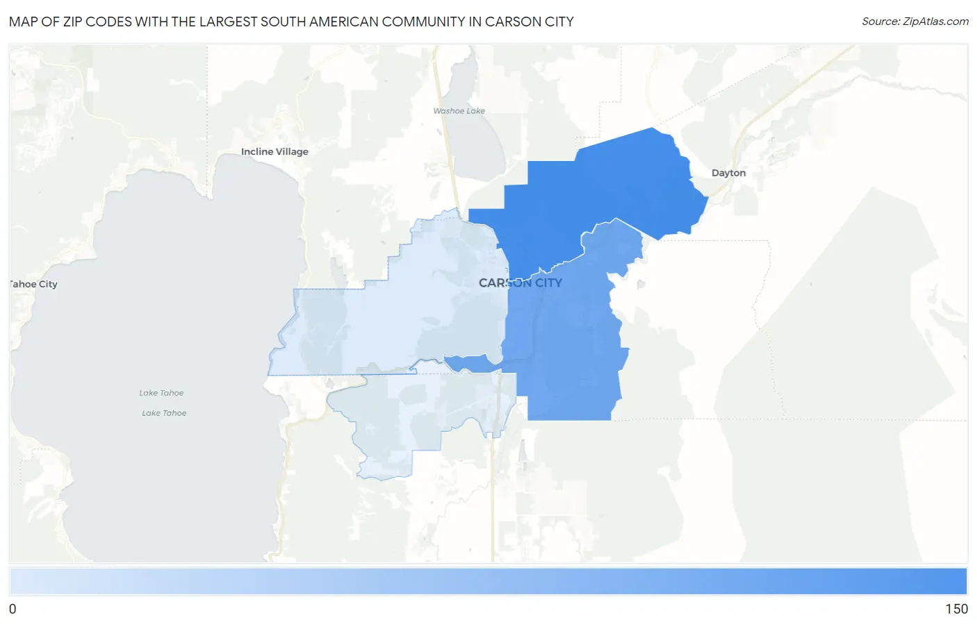 Zip Codes with the Largest South American Community in Carson City Map