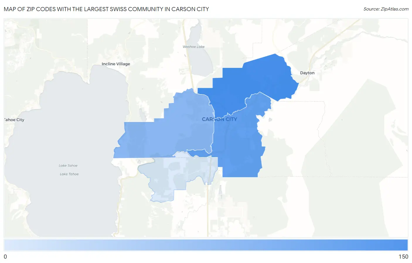 Zip Codes with the Largest Swiss Community in Carson City Map