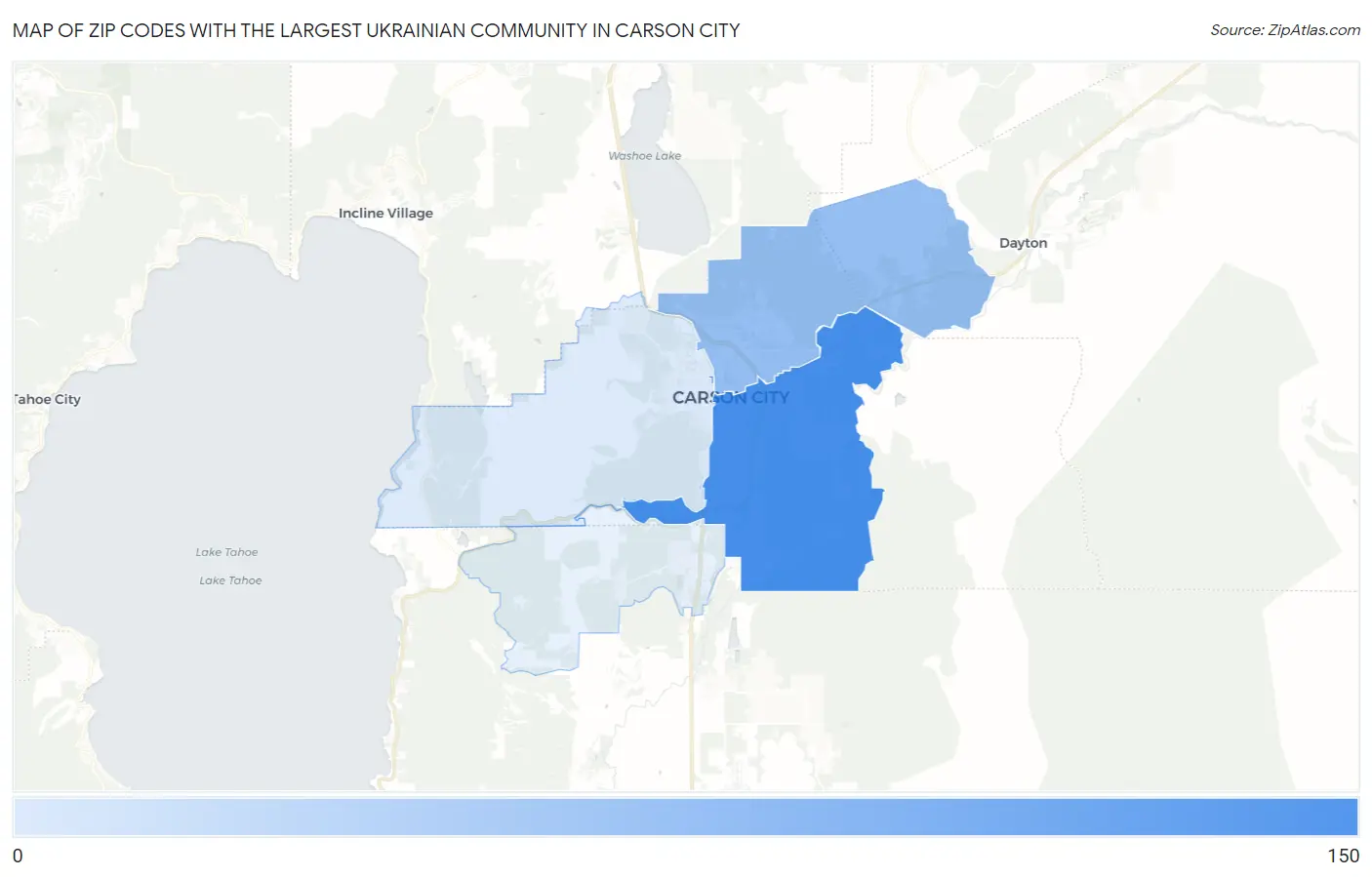 Zip Codes with the Largest Ukrainian Community in Carson City Map