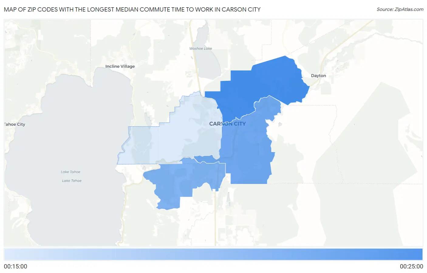 Zip Codes with the Longest Median Commute Time to Work in Carson City Map