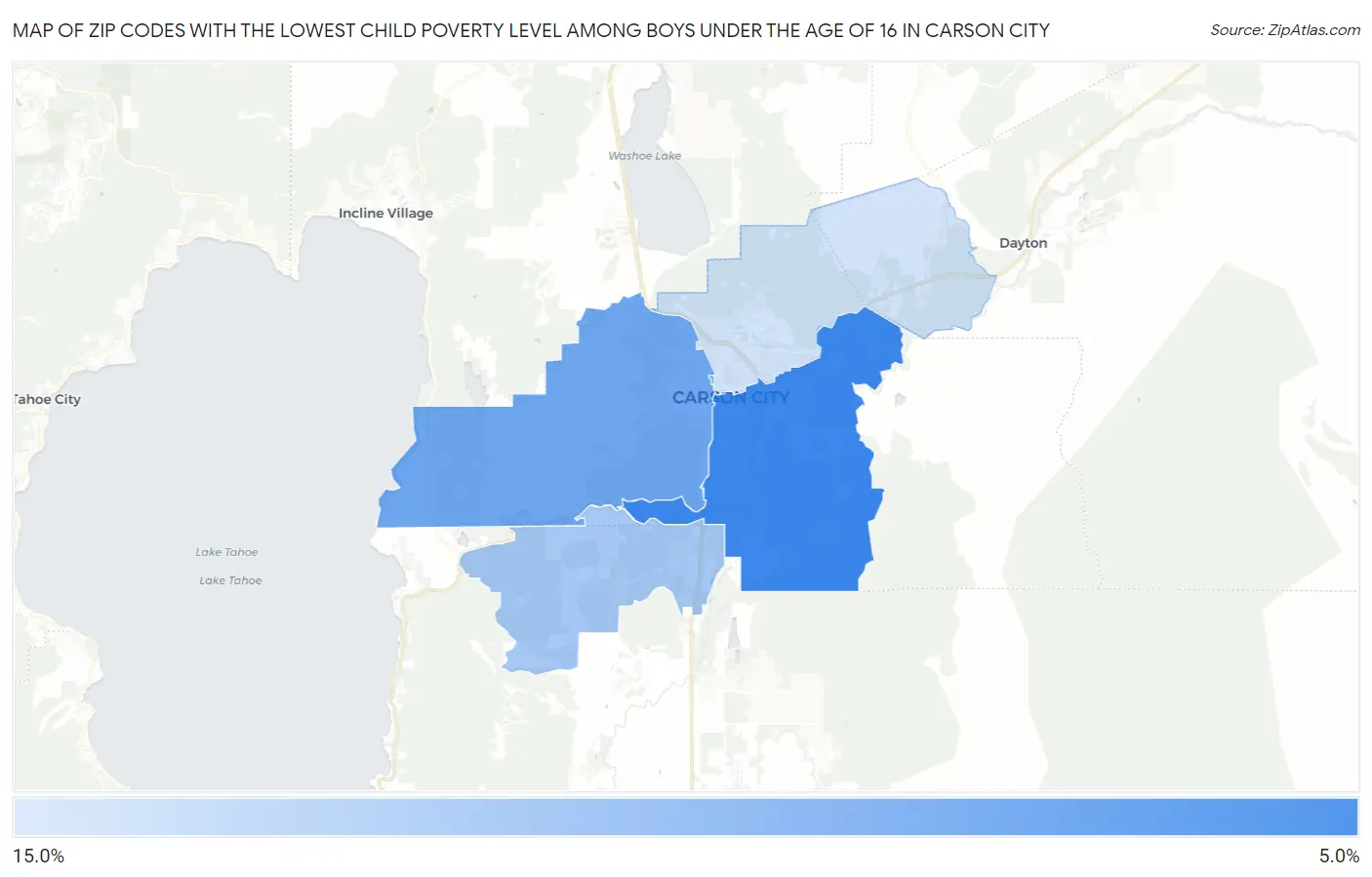 Zip Codes with the Lowest Child Poverty Level Among Boys Under the Age of 16 in Carson City Map