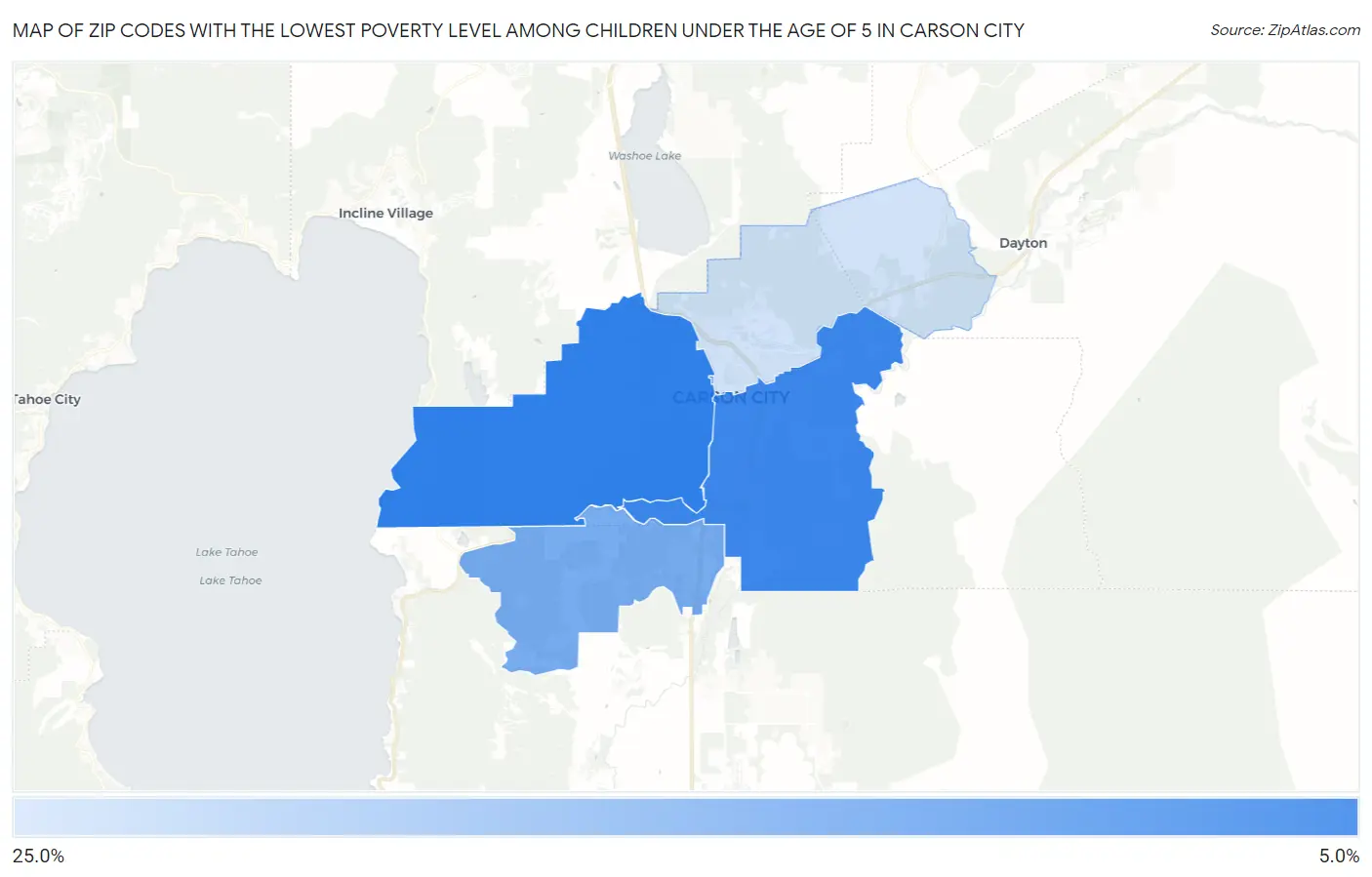 Zip Codes with the Lowest Poverty Level Among Children Under the Age of 5 in Carson City Map