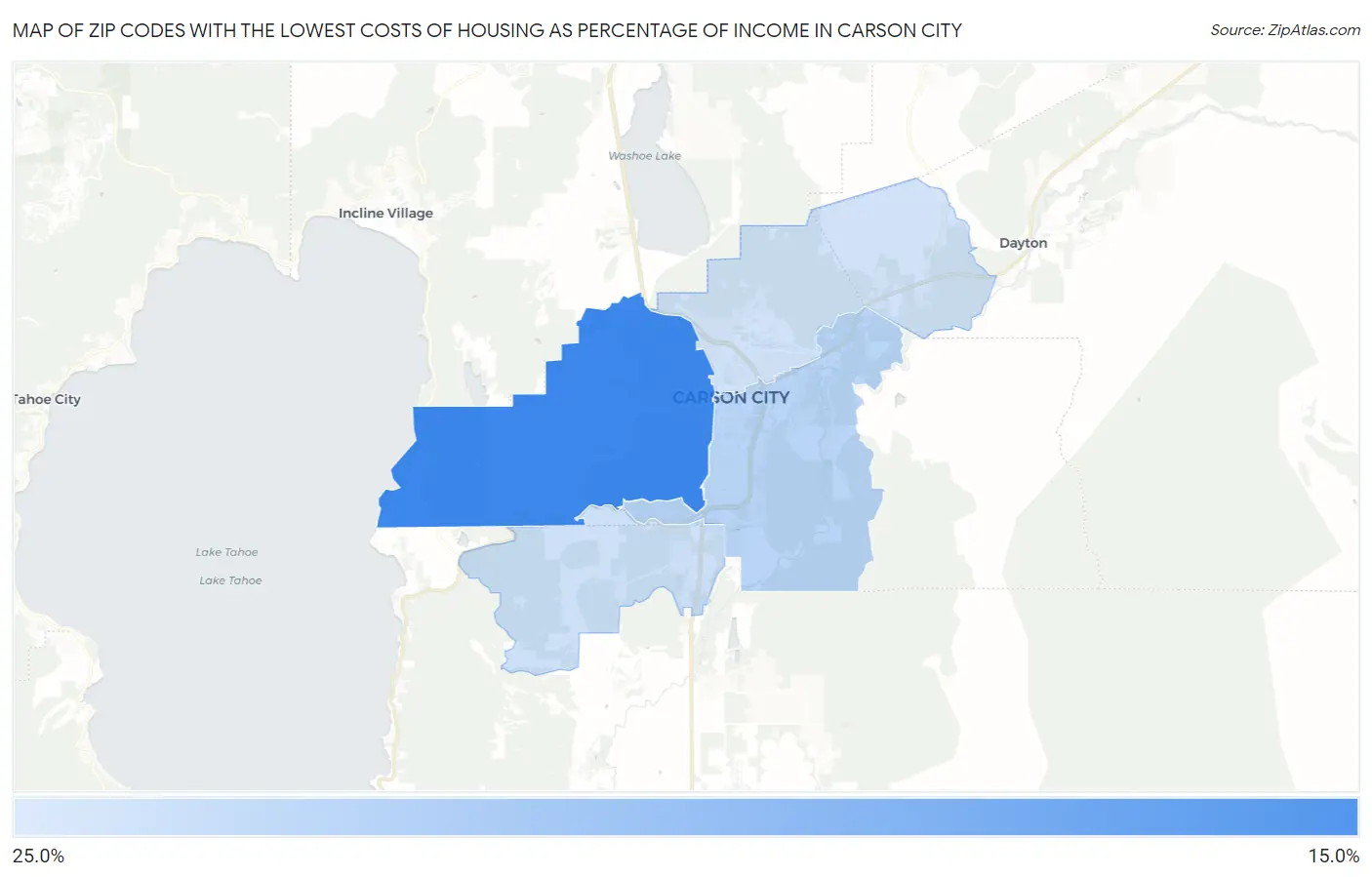 Zip Codes with the Lowest Costs of Housing as Percentage of Income in Carson City Map