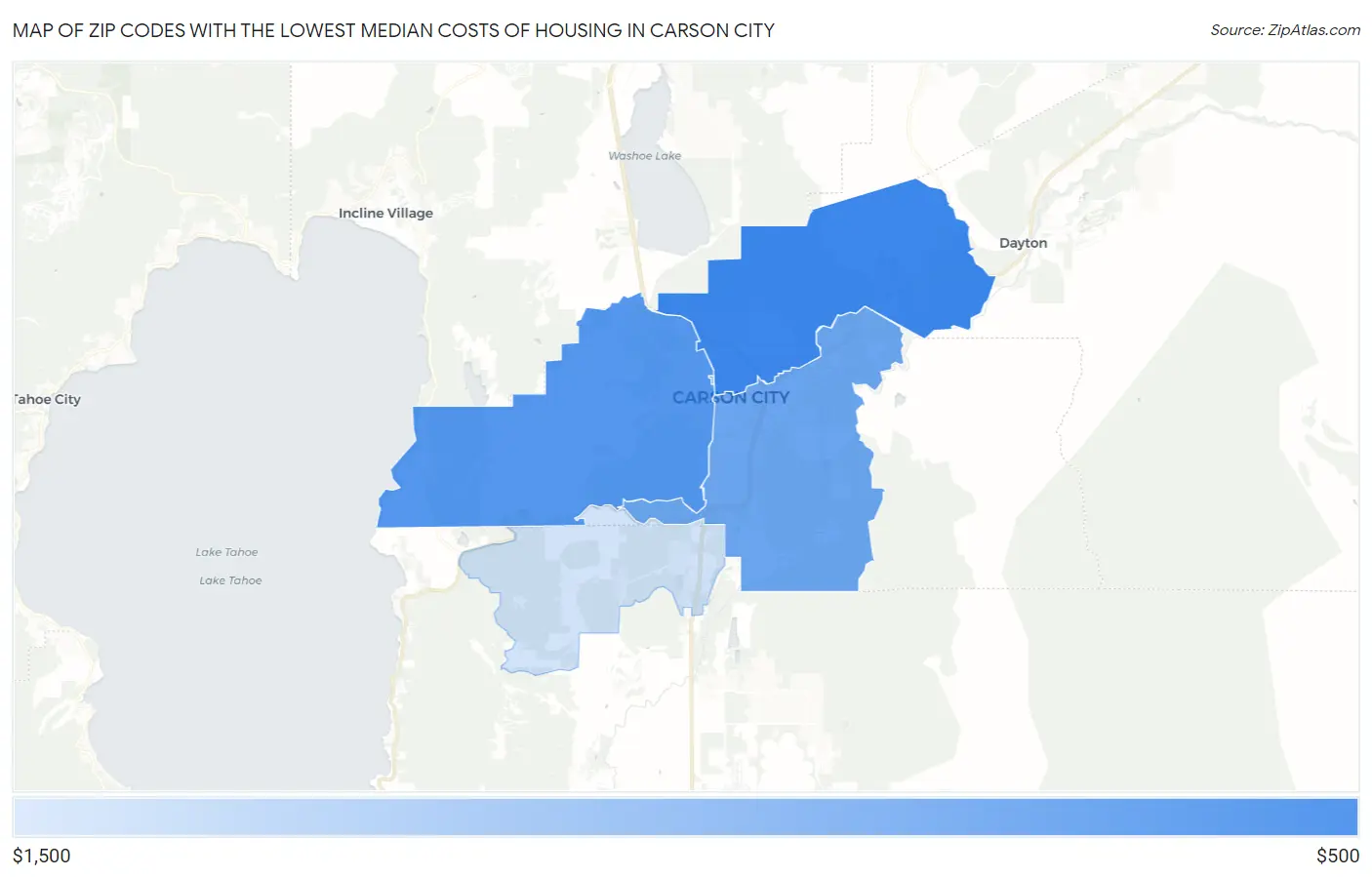 Zip Codes with the Lowest Median Costs of Housing in Carson City Map
