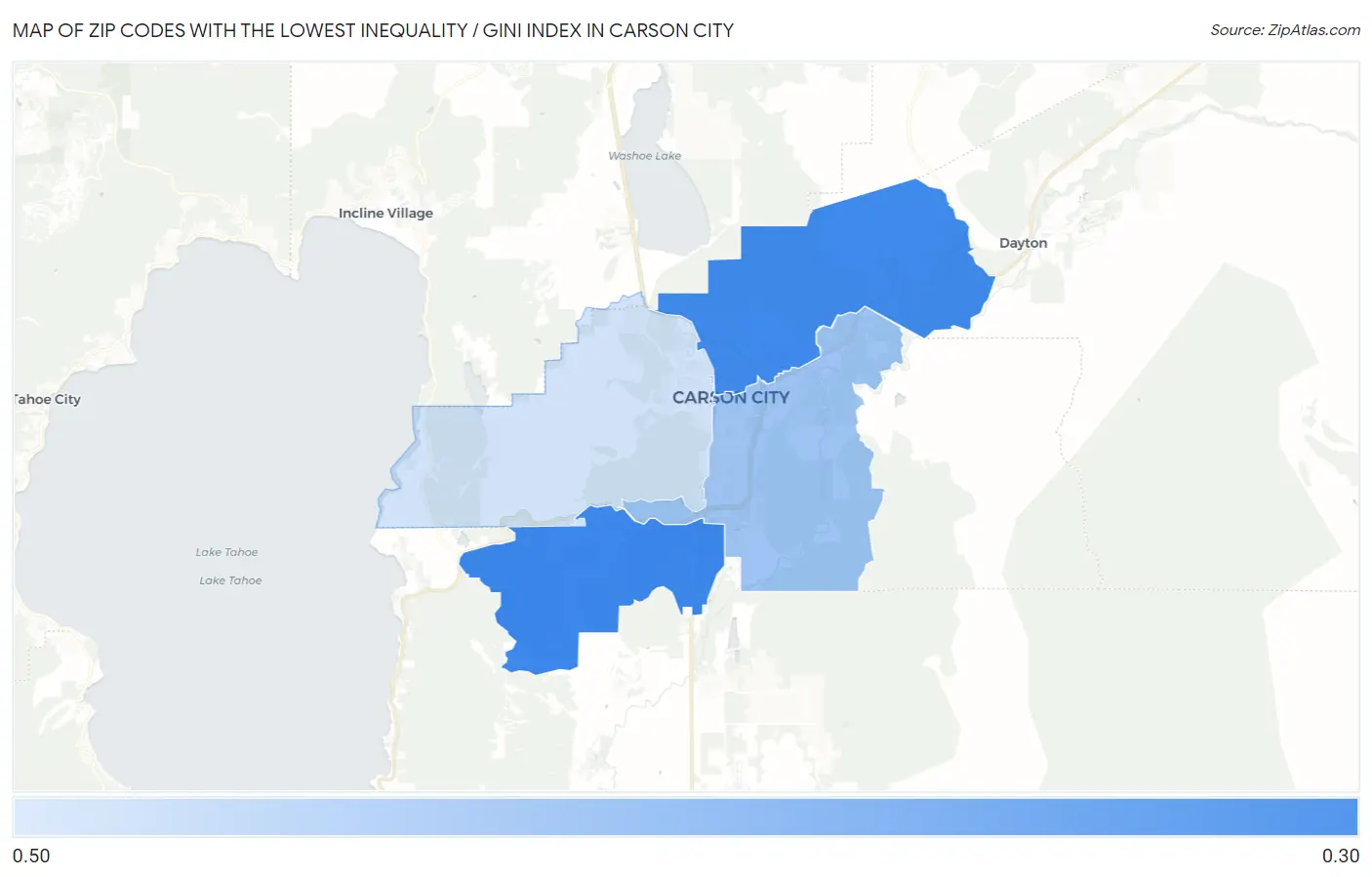 Zip Codes with the Lowest Inequality / Gini Index in Carson City Map