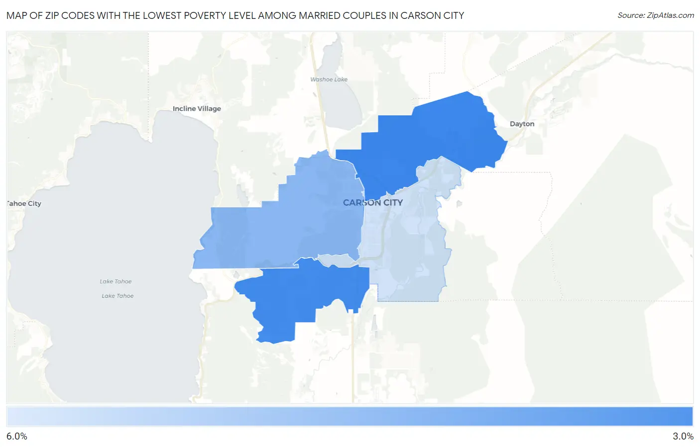Zip Codes with the Lowest Poverty Level Among Married Couples in Carson City Map