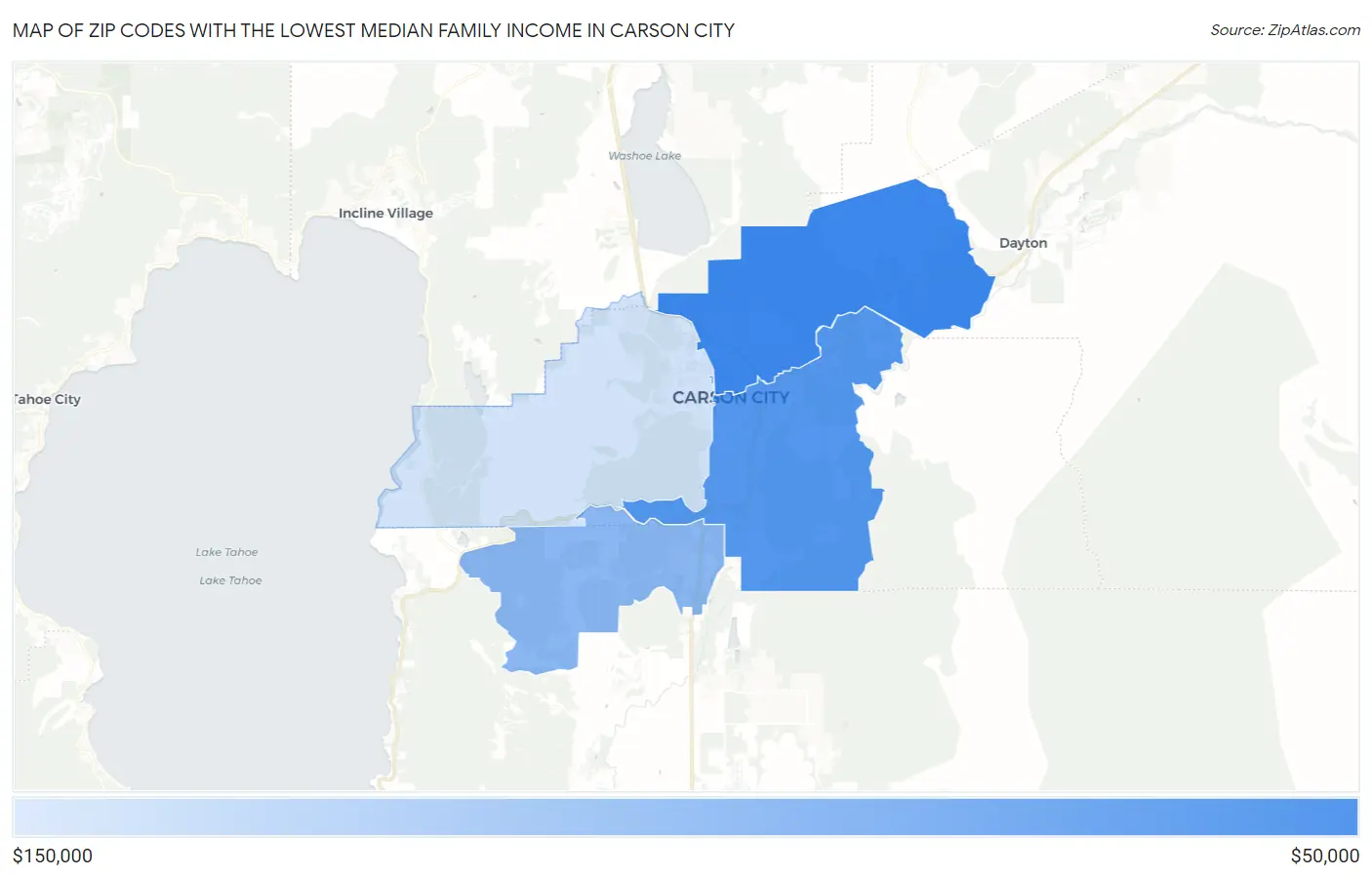 Zip Codes with the Lowest Median Family Income in Carson City Map