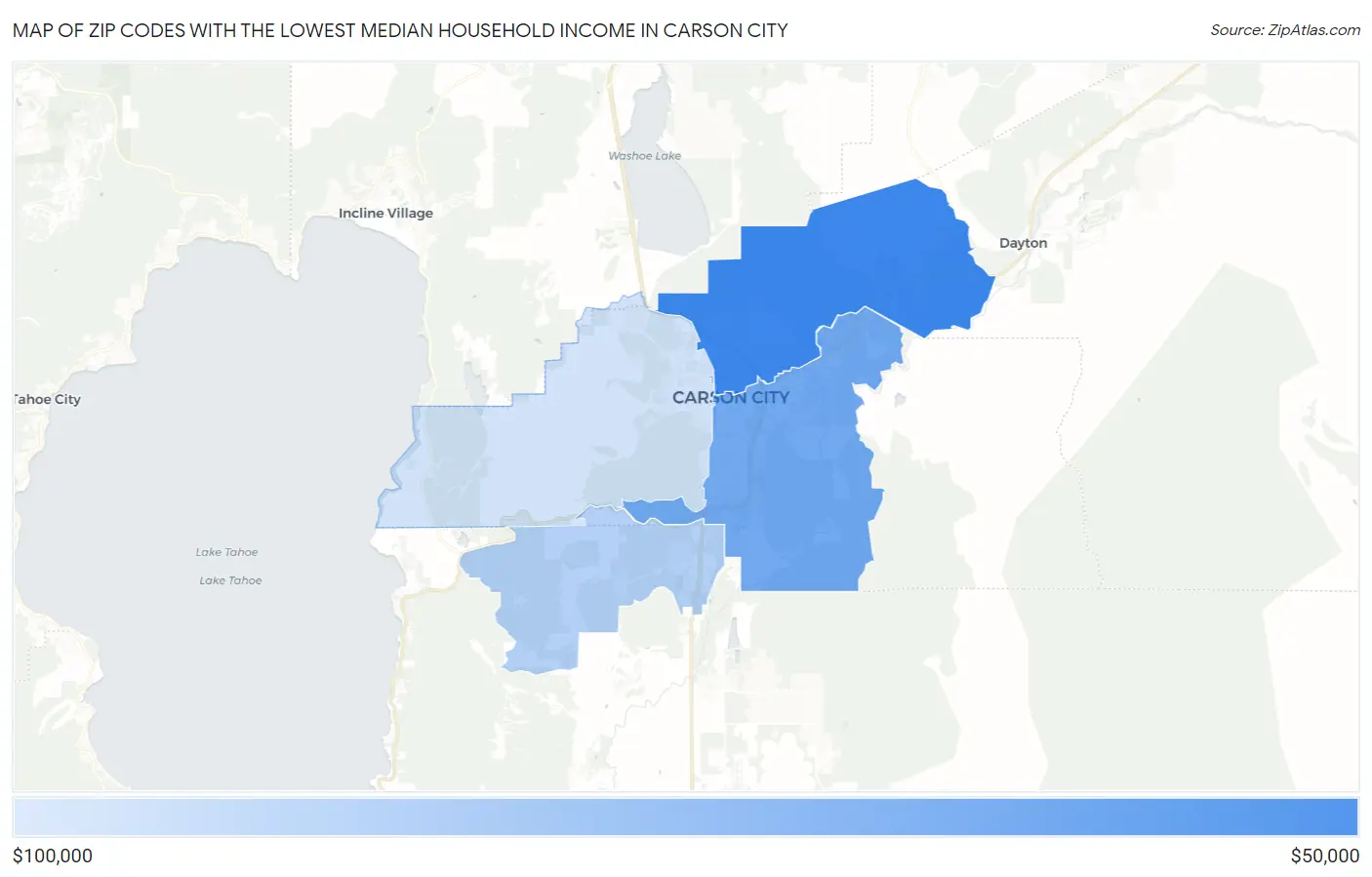 Zip Codes with the Lowest Median Household Income in Carson City Map