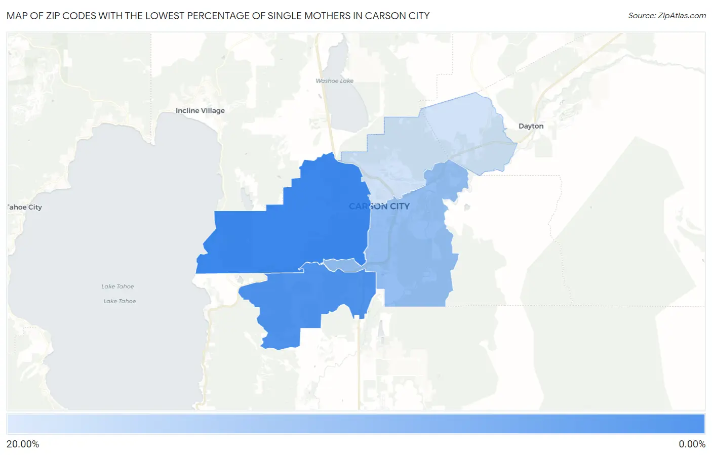 Zip Codes with the Lowest Percentage of Single Mothers in Carson City Map