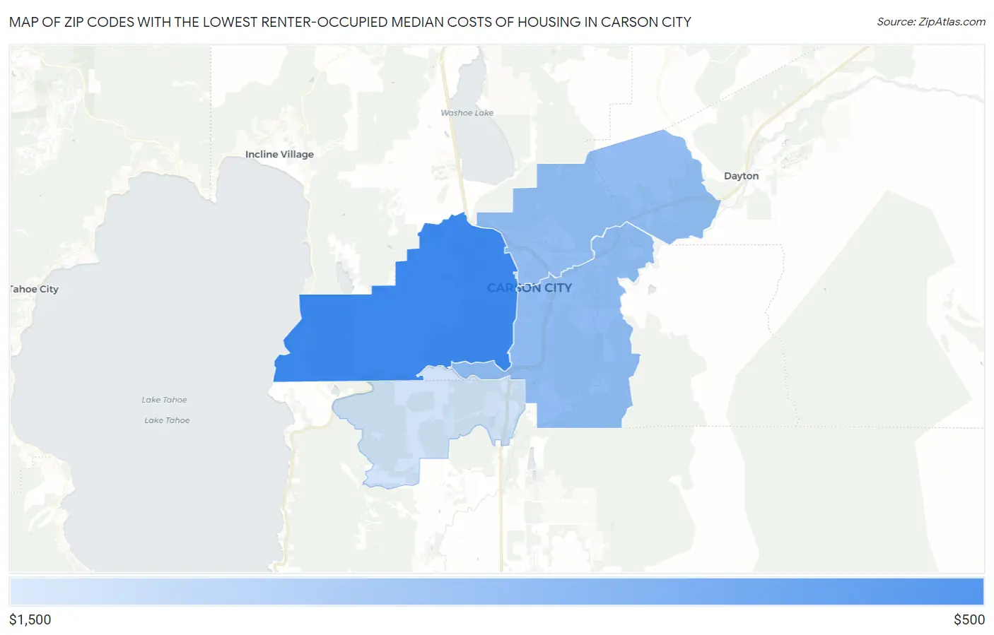 Zip Codes with the Lowest Renter-Occupied Median Costs of Housing in Carson City Map