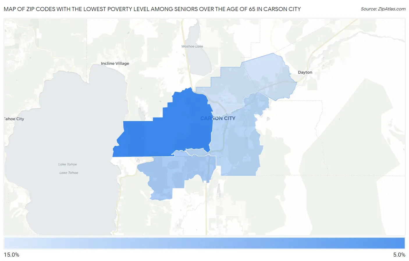 Zip Codes with the Lowest Poverty Level Among Seniors Over the Age of 65 in Carson City Map