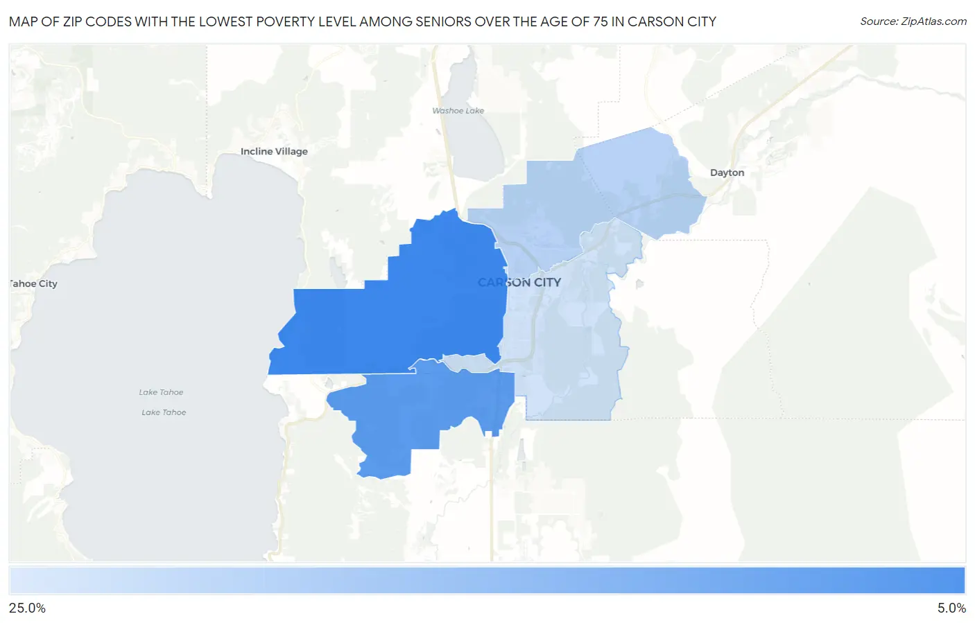 Zip Codes with the Lowest Poverty Level Among Seniors Over the Age of 75 in Carson City Map
