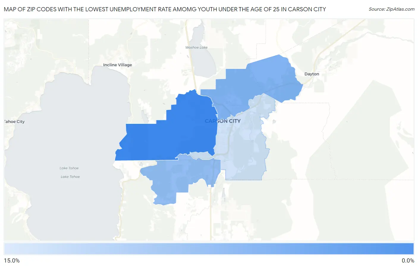 Zip Codes with the Lowest Unemployment Rate Amomg Youth Under the Age of 25 in Carson City Map