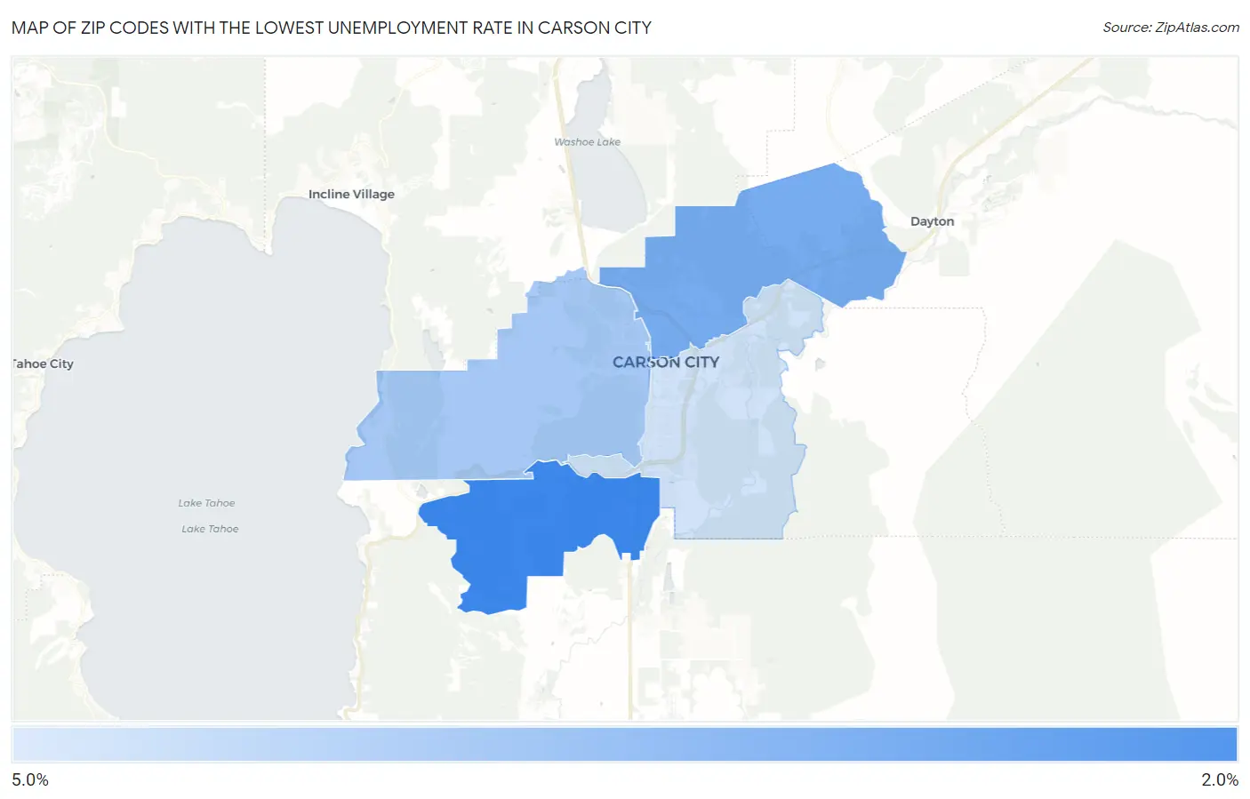 Zip Codes with the Lowest Unemployment Rate in Carson City Map