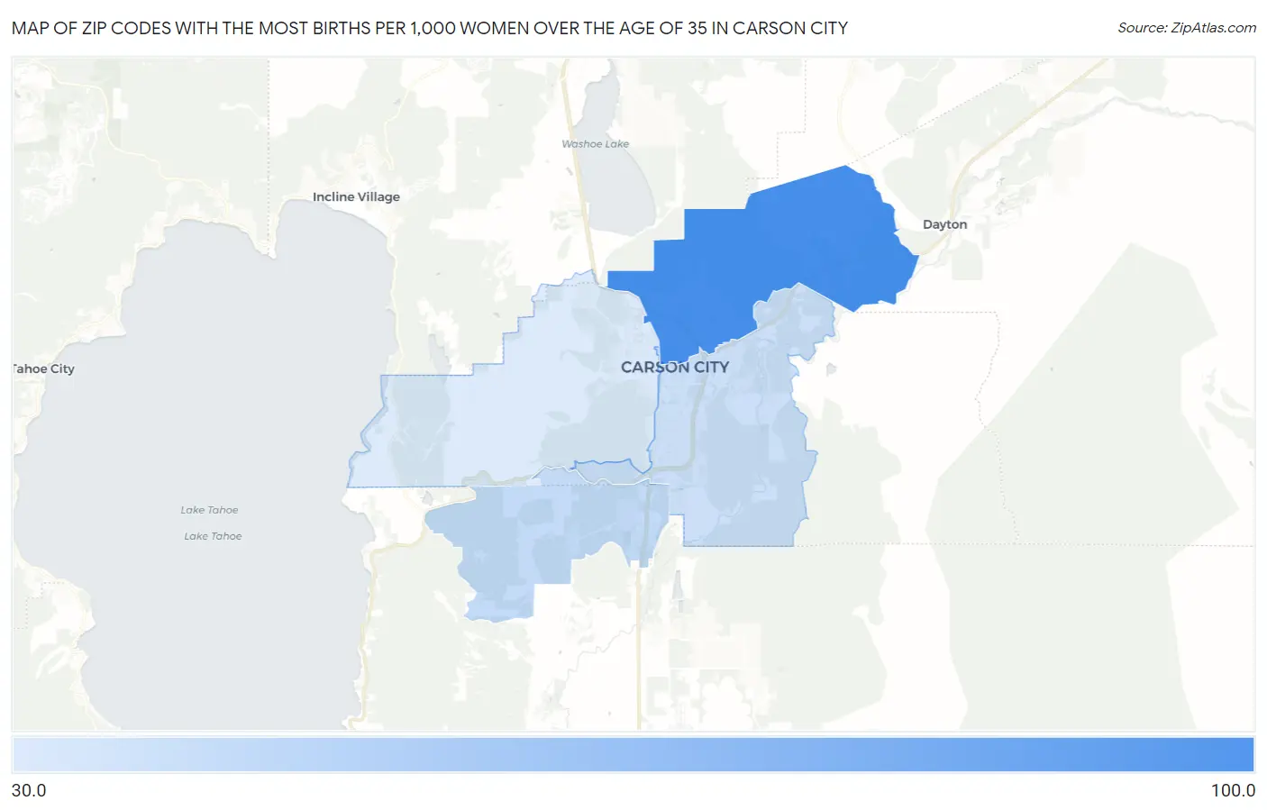 Zip Codes with the Most Births per 1,000 Women Over the Age of 35 in Carson City Map