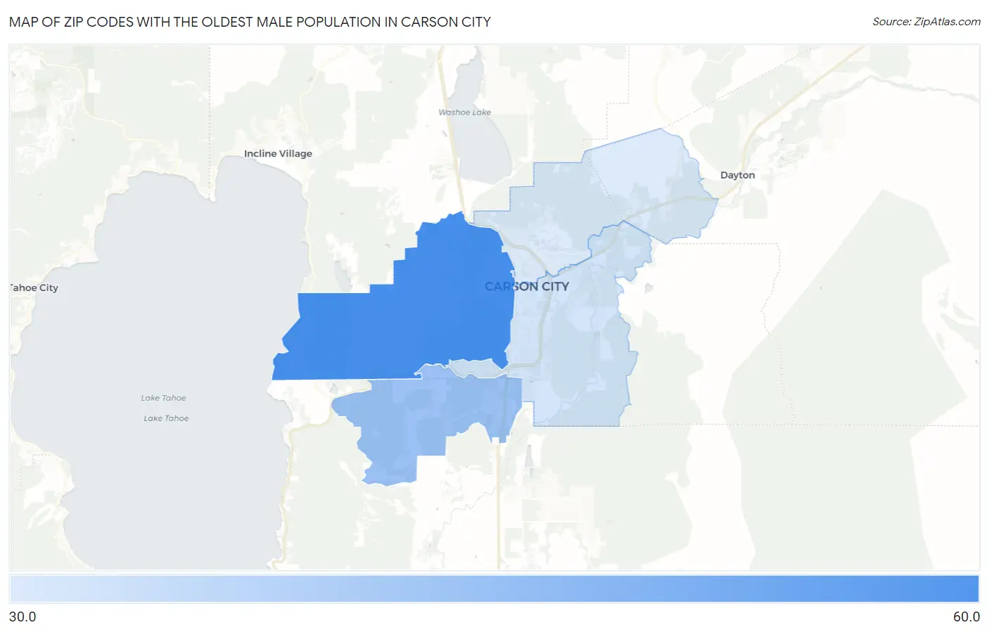 Zip Codes with the Oldest Male Population in Carson City Map