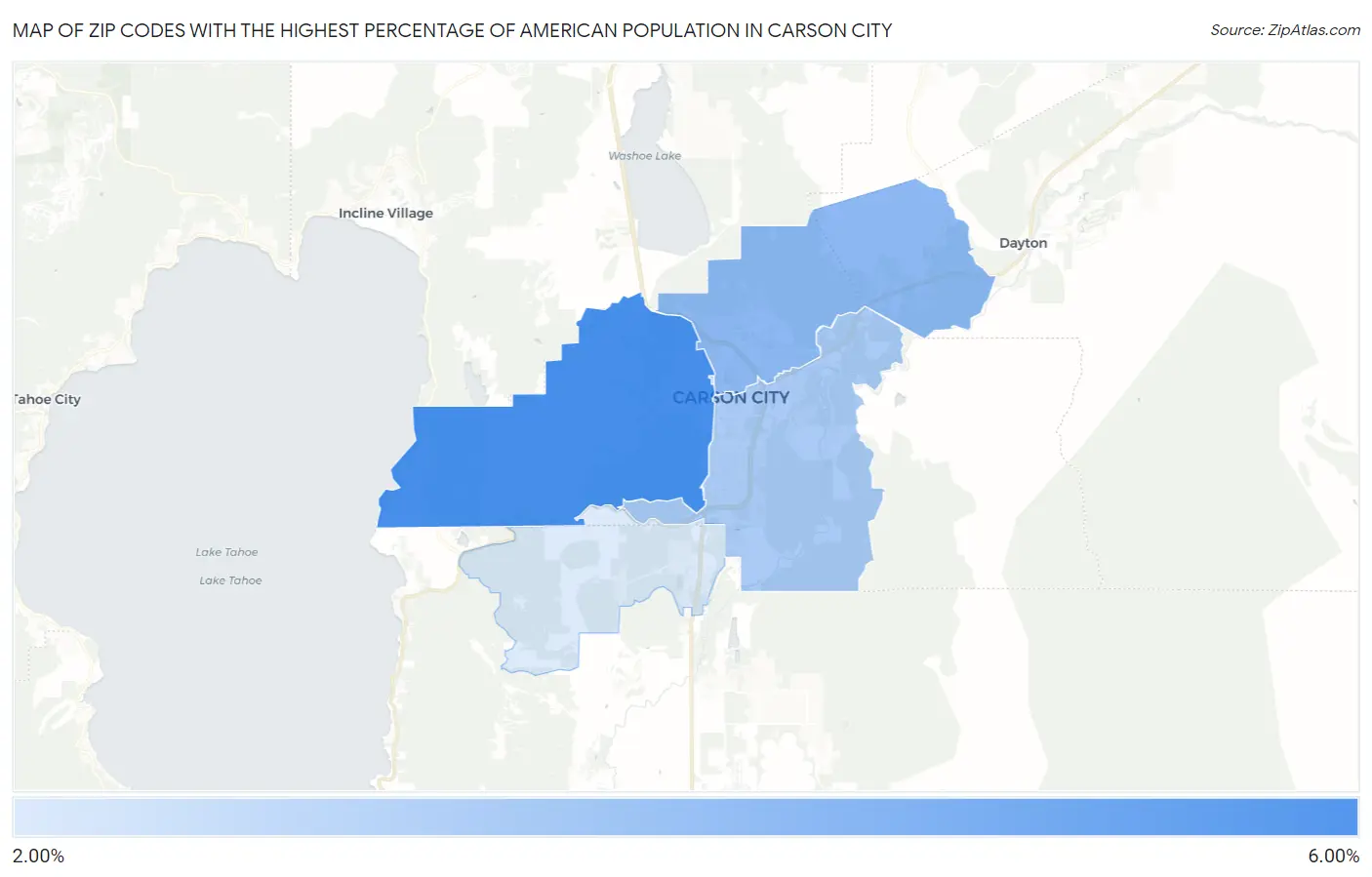 Zip Codes with the Highest Percentage of American Population in Carson City Map