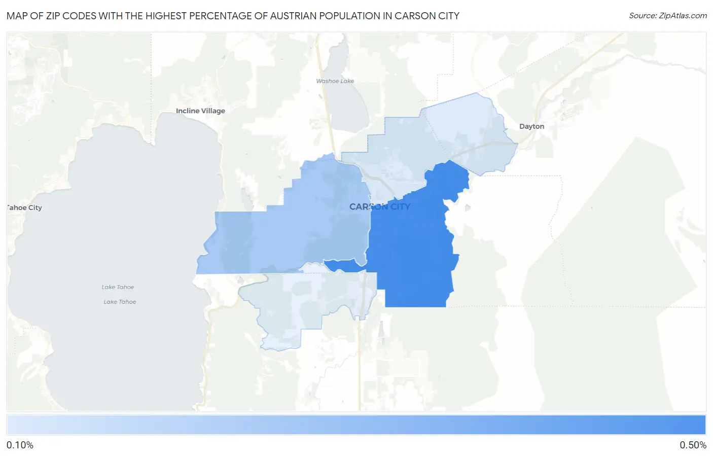 Zip Codes with the Highest Percentage of Austrian Population in Carson City Map