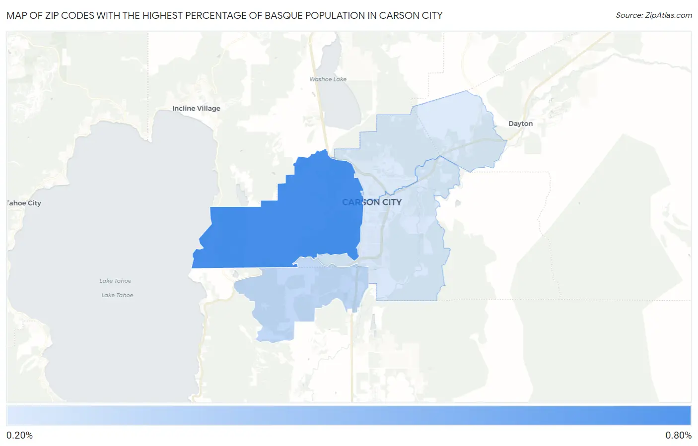 Zip Codes with the Highest Percentage of Basque Population in Carson City Map