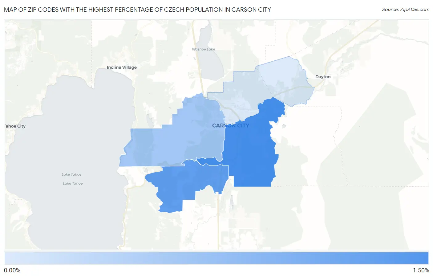 Zip Codes with the Highest Percentage of Czech Population in Carson City Map