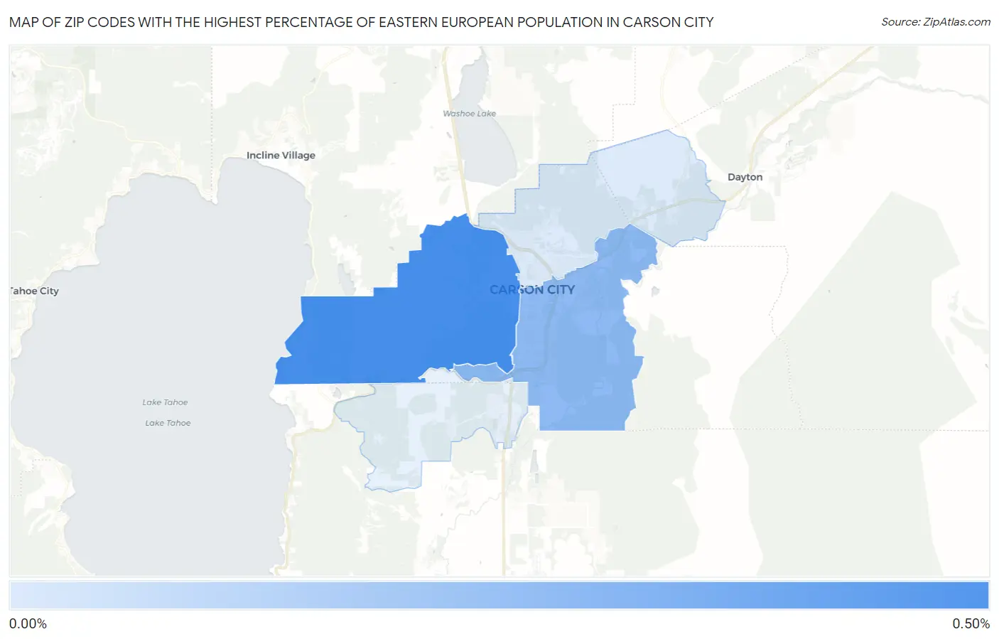 Zip Codes with the Highest Percentage of Eastern European Population in Carson City Map