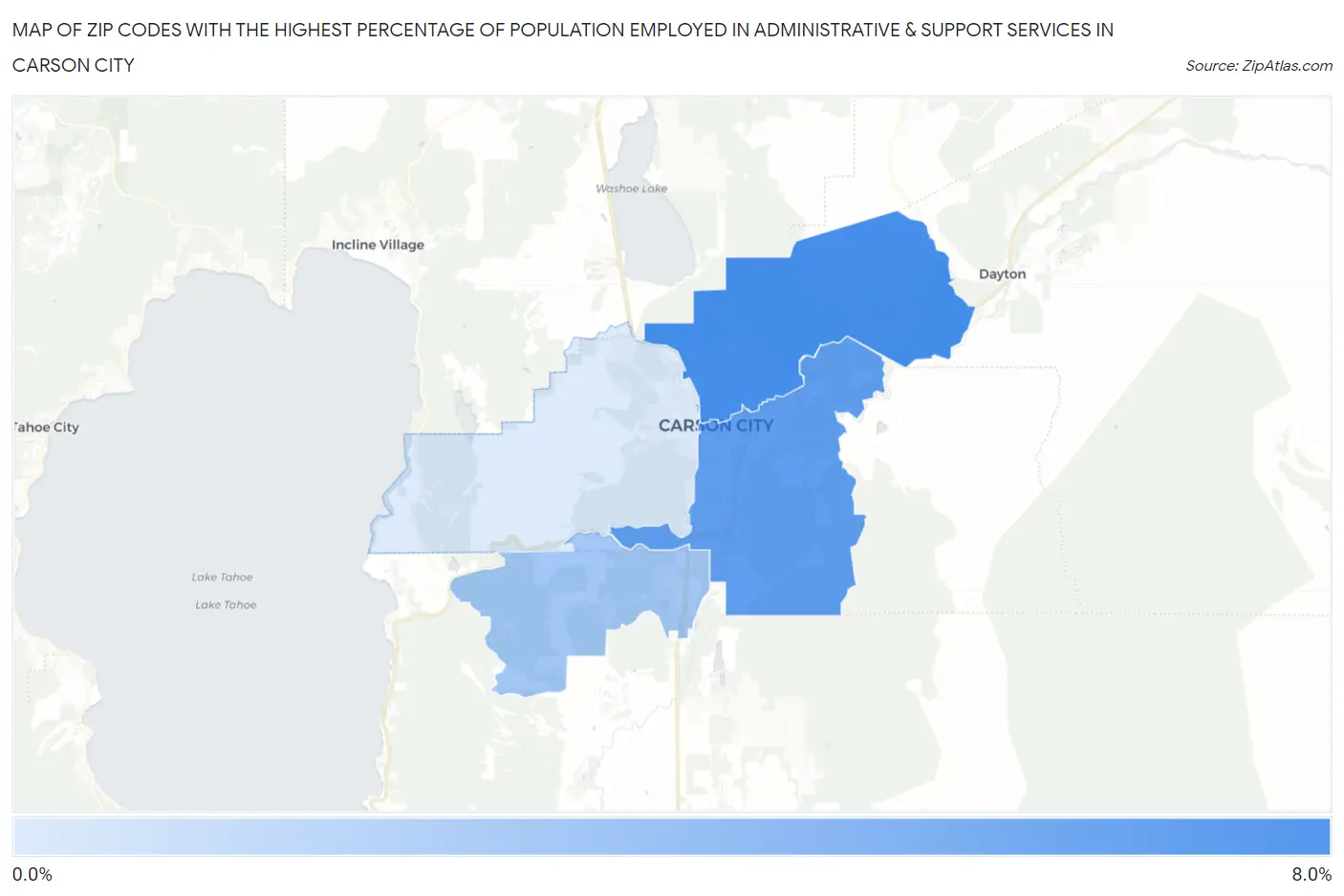 Zip Codes with the Highest Percentage of Population Employed in Administrative & Support Services in Carson City Map