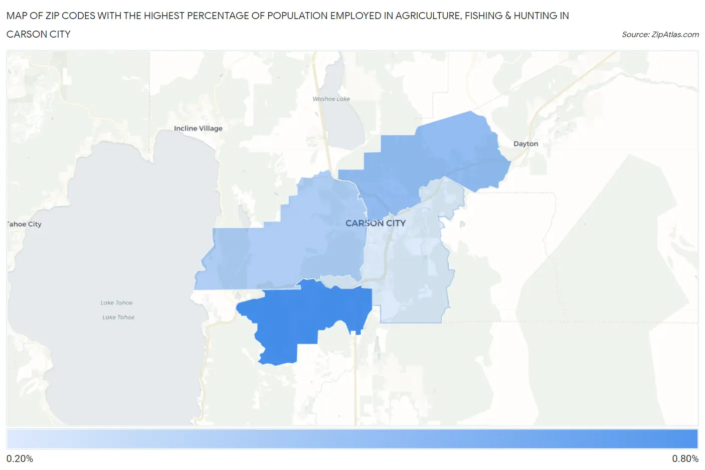 Zip Codes with the Highest Percentage of Population Employed in Agriculture, Fishing & Hunting in Carson City Map