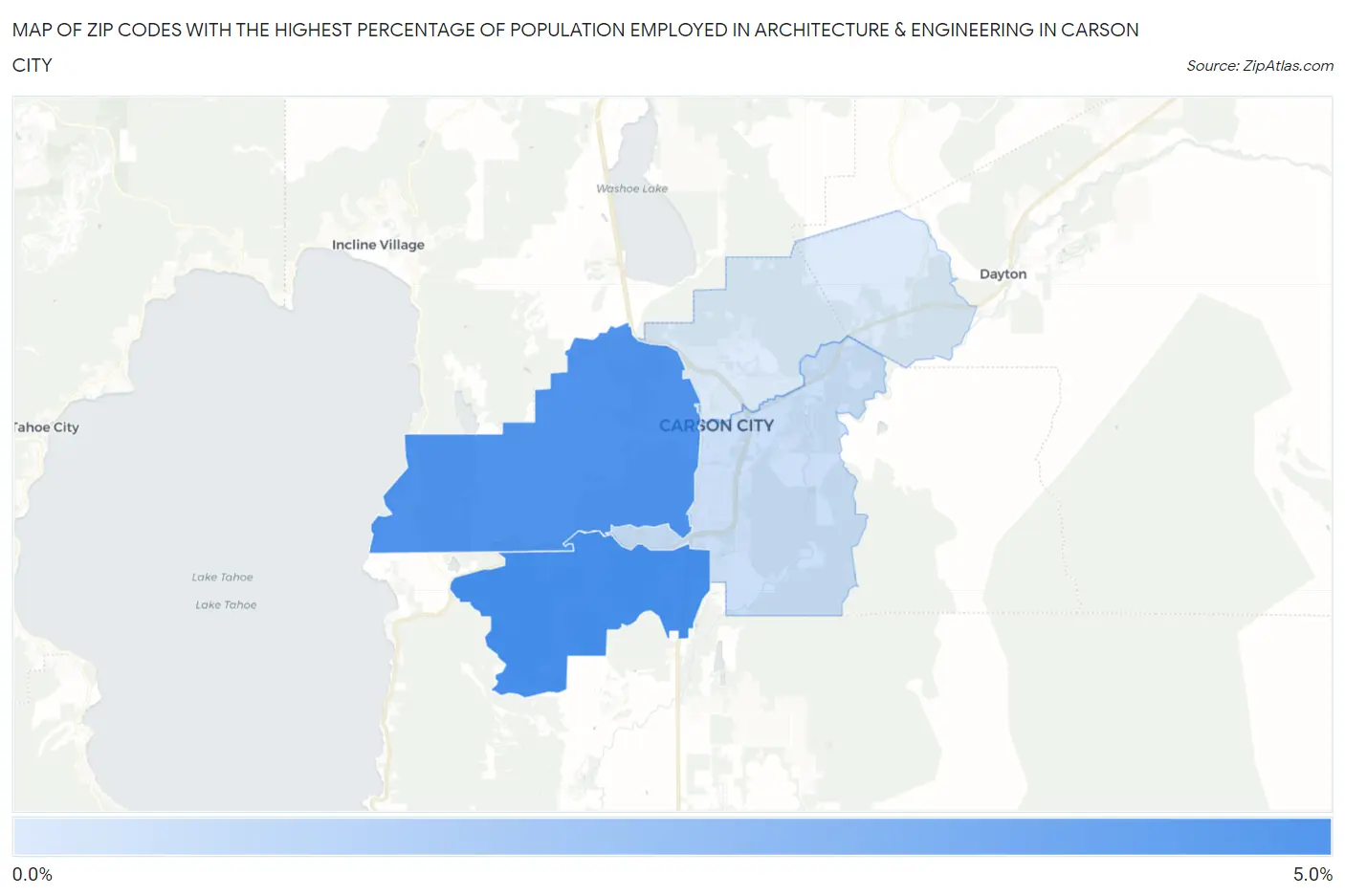 Zip Codes with the Highest Percentage of Population Employed in Architecture & Engineering in Carson City Map