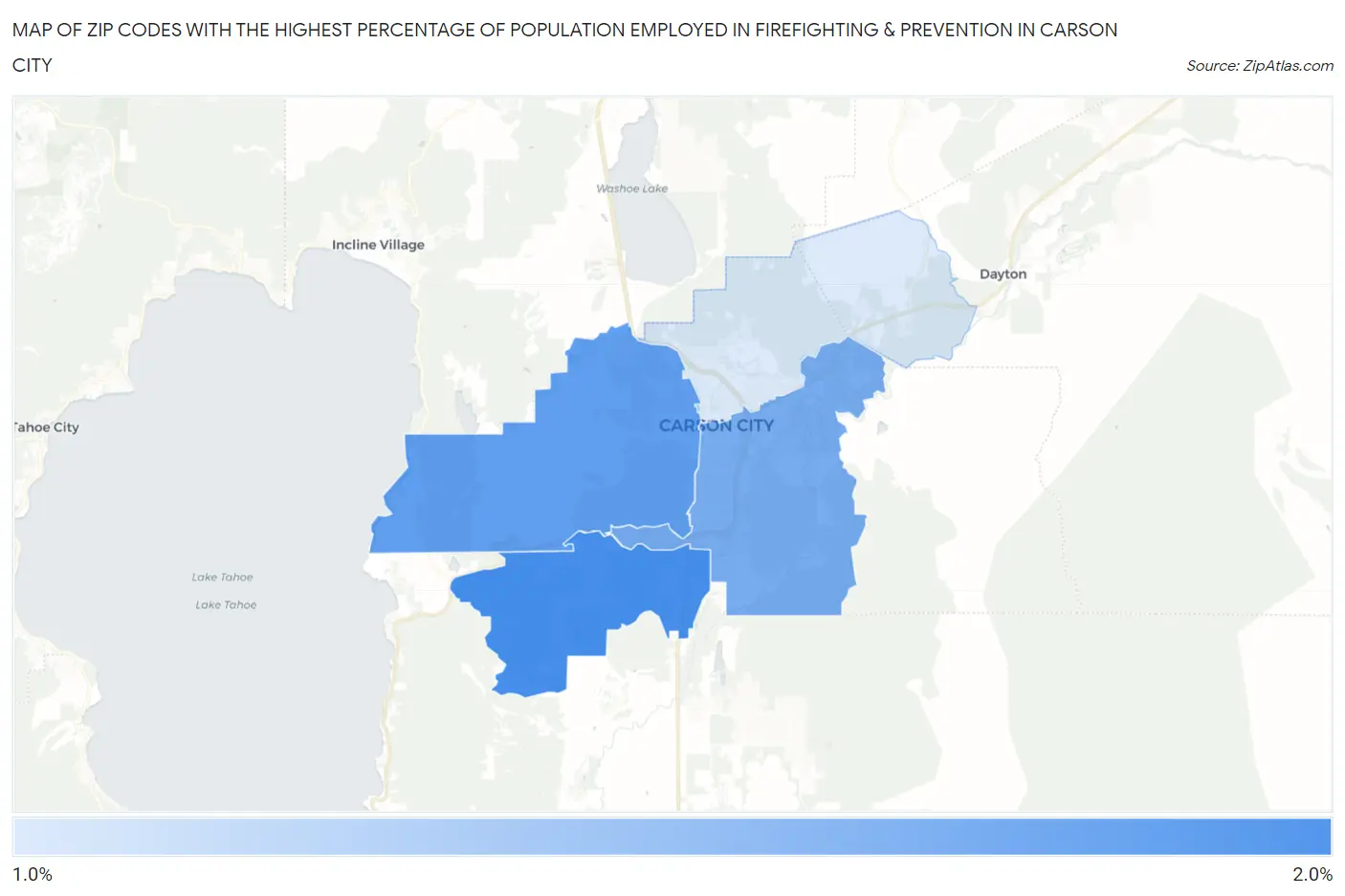 Zip Codes with the Highest Percentage of Population Employed in Firefighting & Prevention in Carson City Map