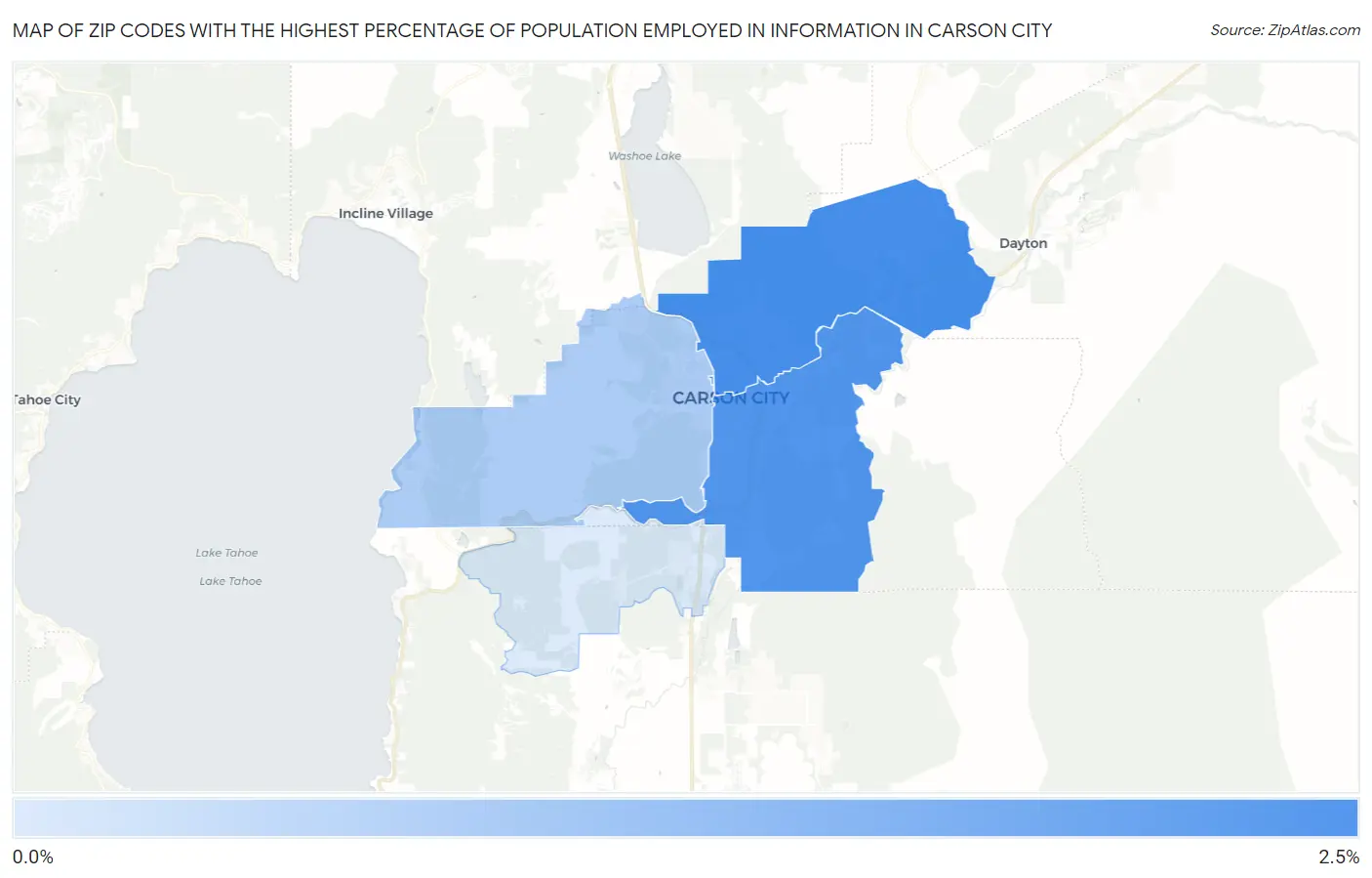 Zip Codes with the Highest Percentage of Population Employed in Information in Carson City Map