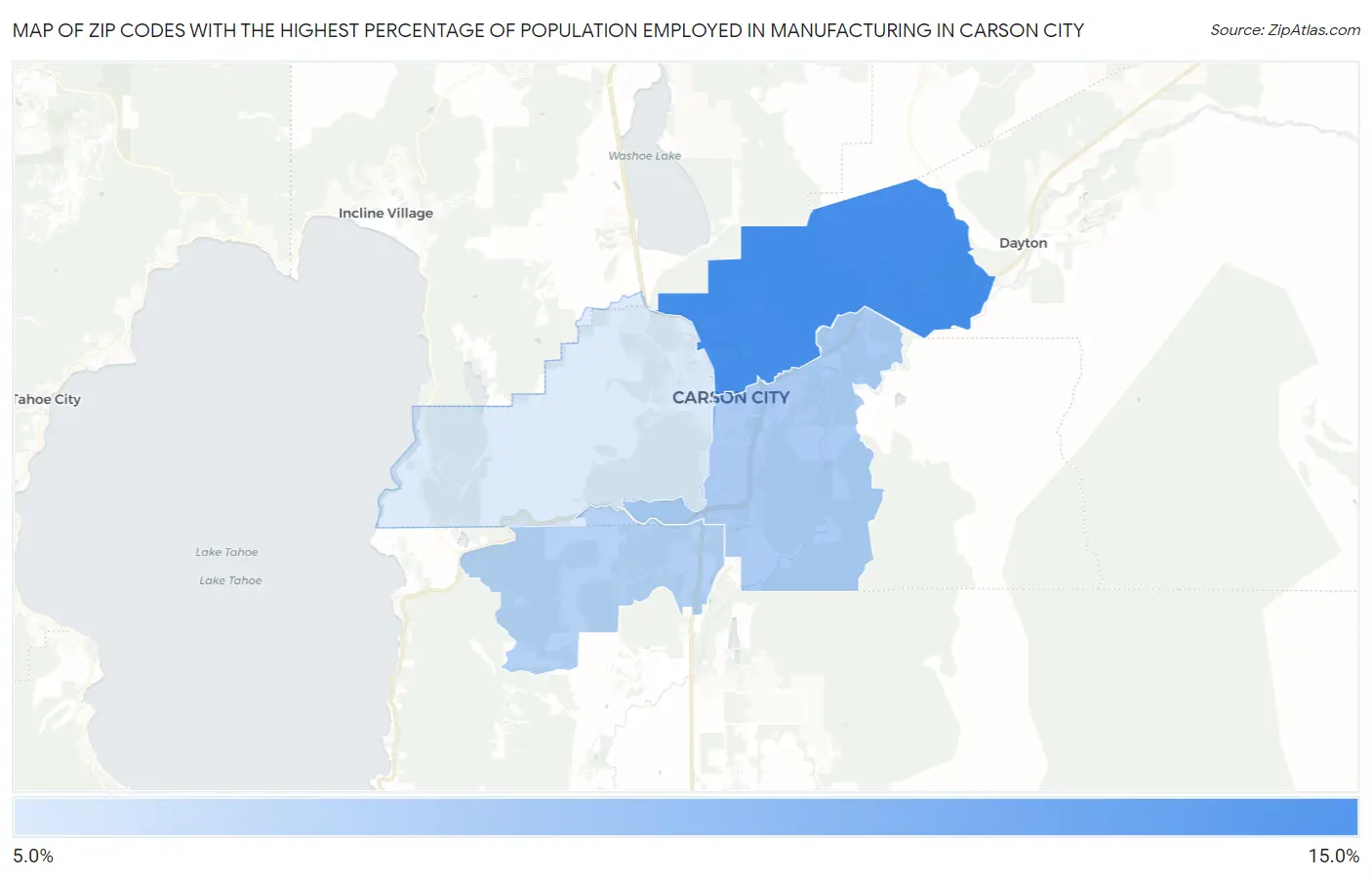 Zip Codes with the Highest Percentage of Population Employed in Manufacturing in Carson City Map