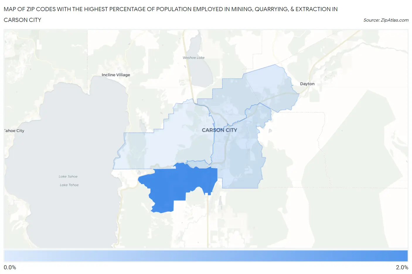 Zip Codes with the Highest Percentage of Population Employed in Mining, Quarrying, & Extraction in Carson City Map