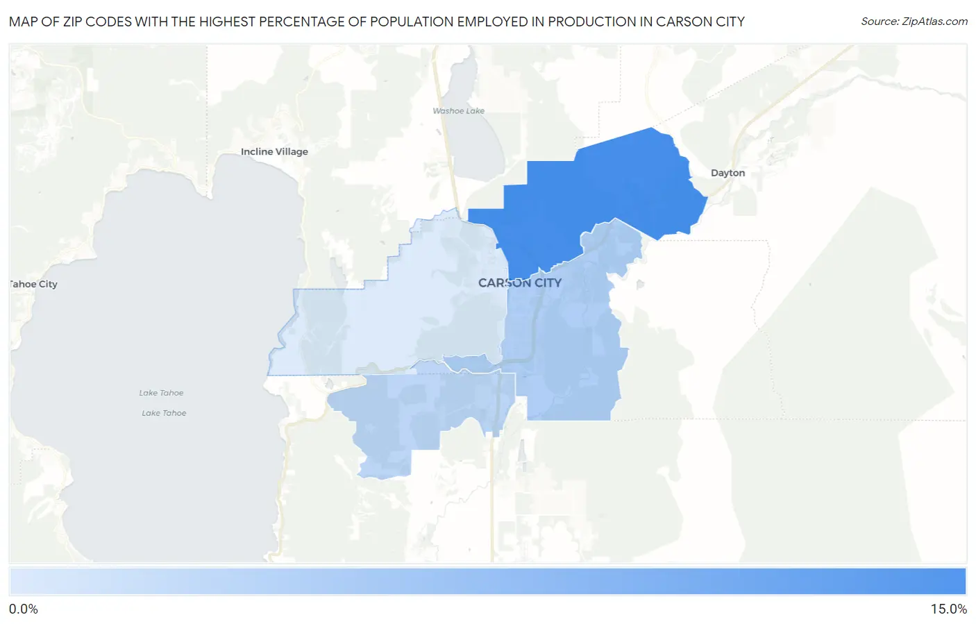 Zip Codes with the Highest Percentage of Population Employed in Production in Carson City Map