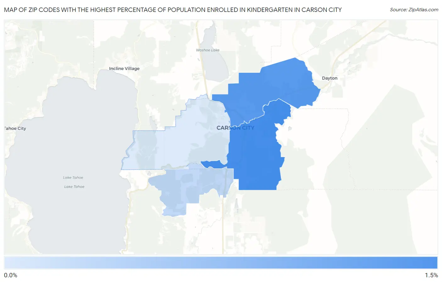 Zip Codes with the Highest Percentage of Population Enrolled in Kindergarten in Carson City Map